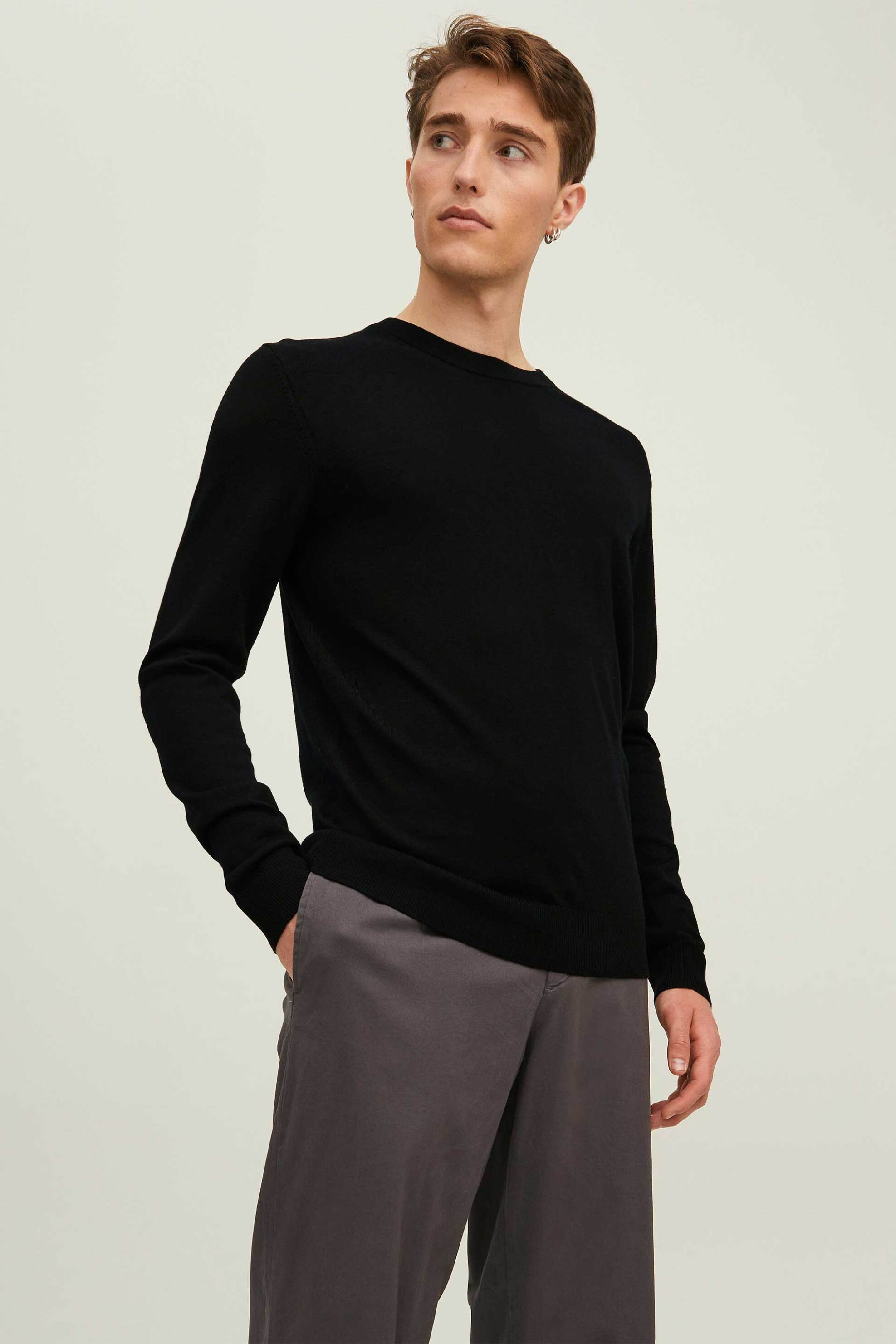JACK & JONES JACK & JONES ανδρικό μάλλινο πουλόβερ μονόχρωμο Regular Fit - 12216817 Μαύρο