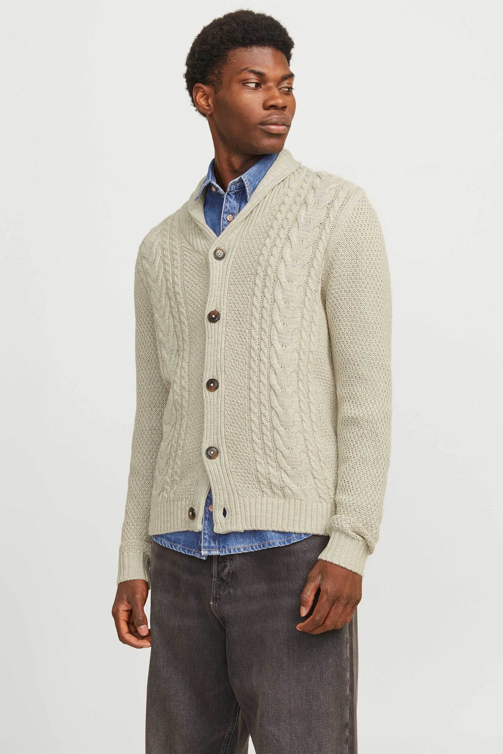 JACK & JONES JACK & JONES ανδρική ζακέτα με σχέδιο στην πλέξη - 12258484 Γκρι