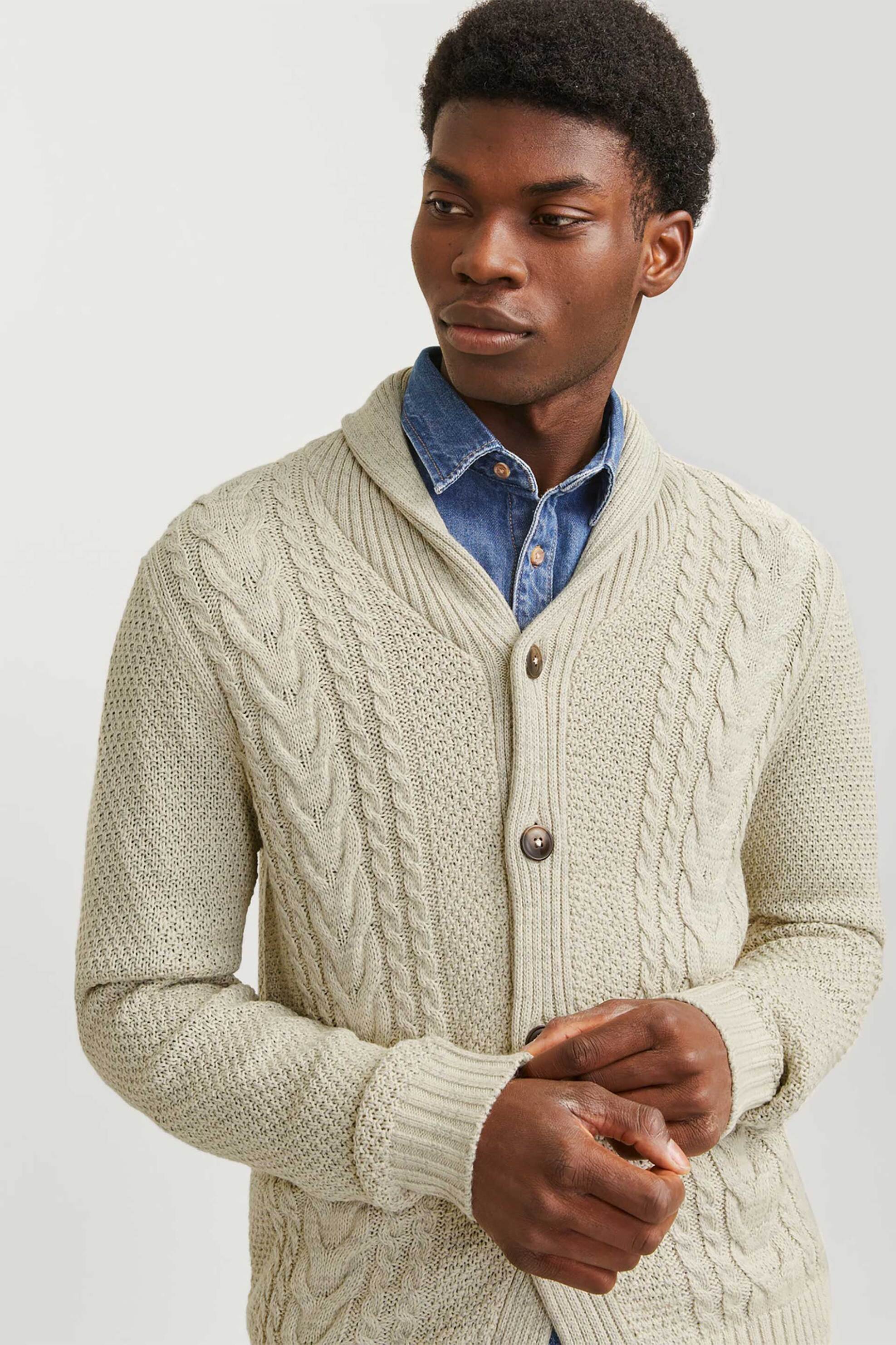 JACK & JONES ανδρική ζακέτα με σχέδιο στην πλέξη - 12258484 Γκρι φωτογραφία