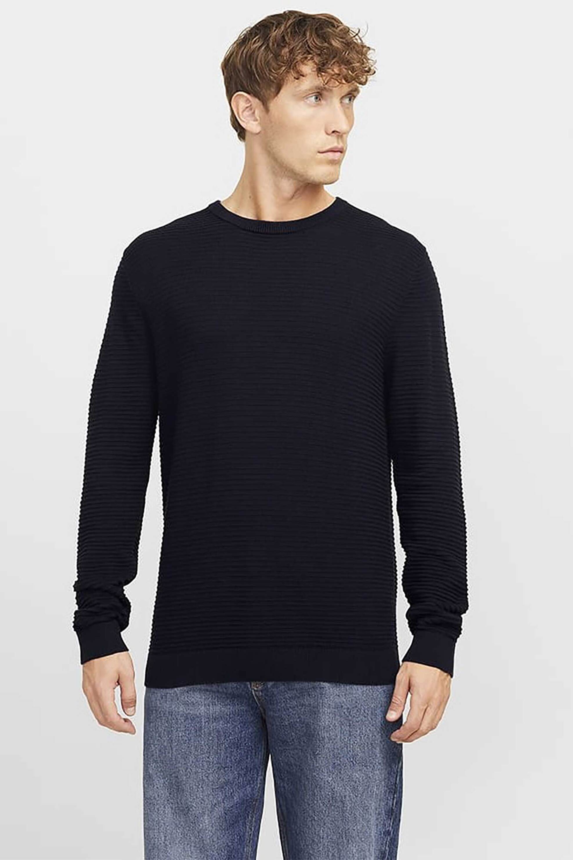 JACK & JONES ανδρική πλεκτή μπλούζα μονόχρωμη Regular Fit - 12258571 Μπλε Σκούρο