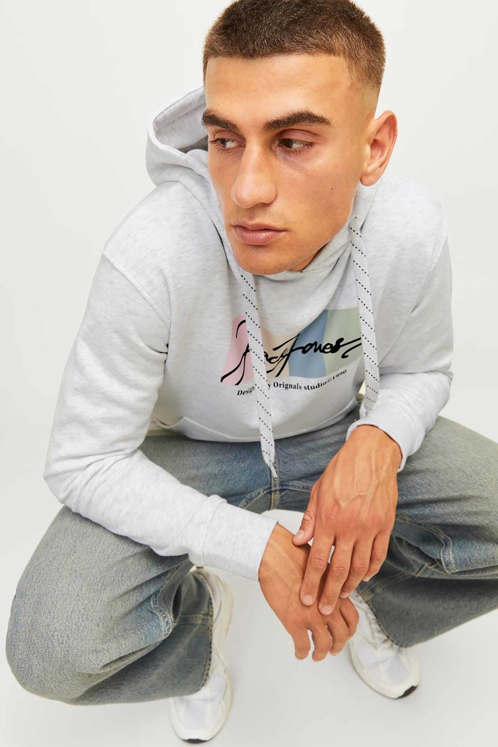 JACK & JONES ανδρική μπλούζα φούτερ με graphic print και κουκούλα - 12262421 Λευκό φωτογραφία