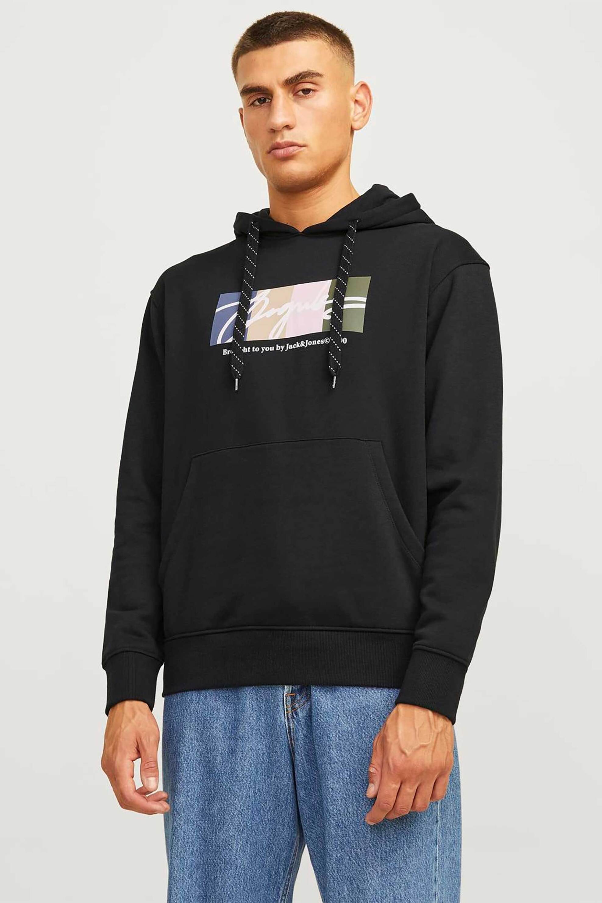 JACK & JONES JACK & JONES ανδρική μπλούζα φούτερ με graphic print και κουκούλα - 12262421 Μαύρο