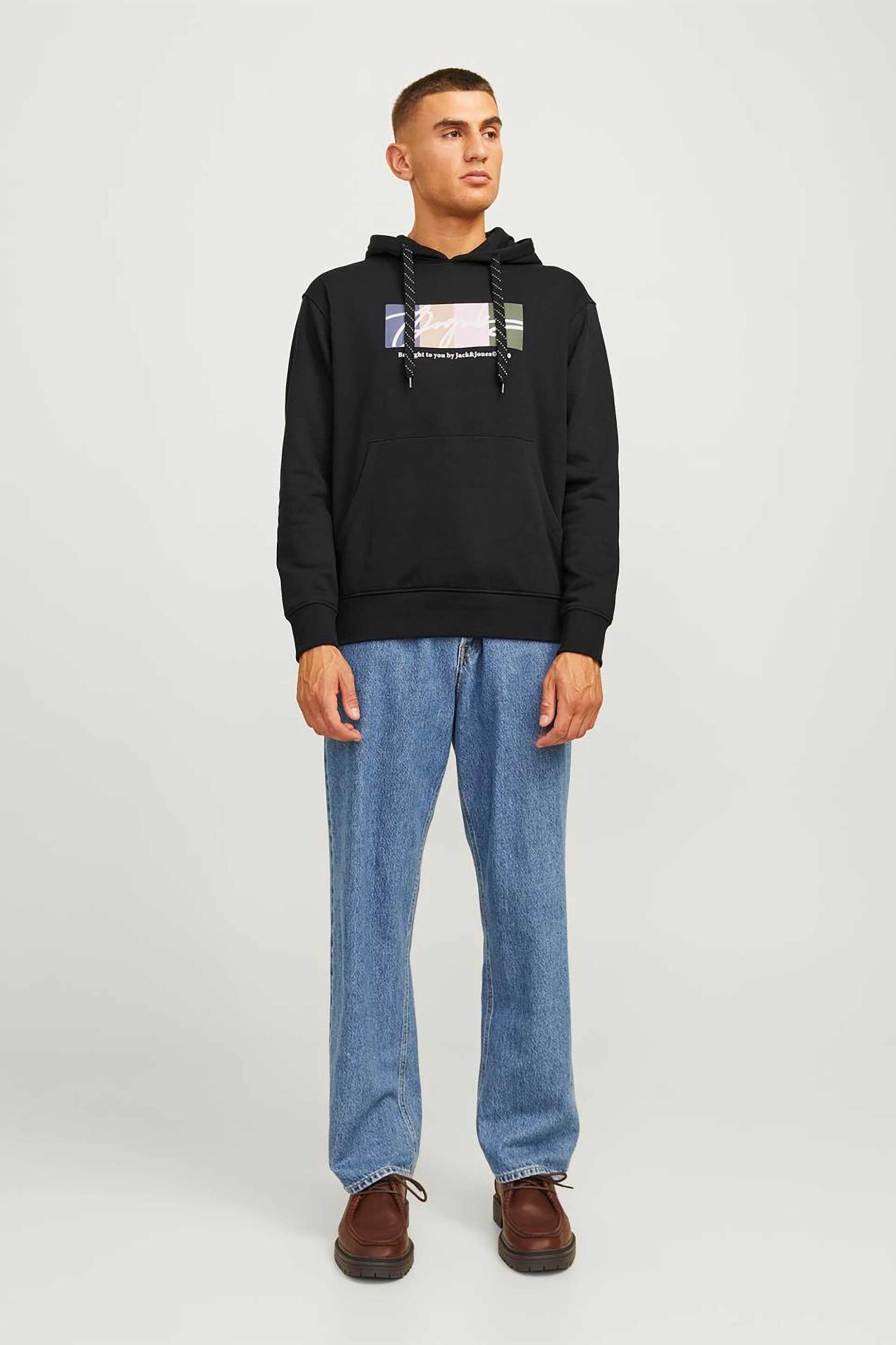 JACK & JONES ανδρική μπλούζα φούτερ με graphic print και κουκούλα - 12262421 Μαύρο φωτογραφία