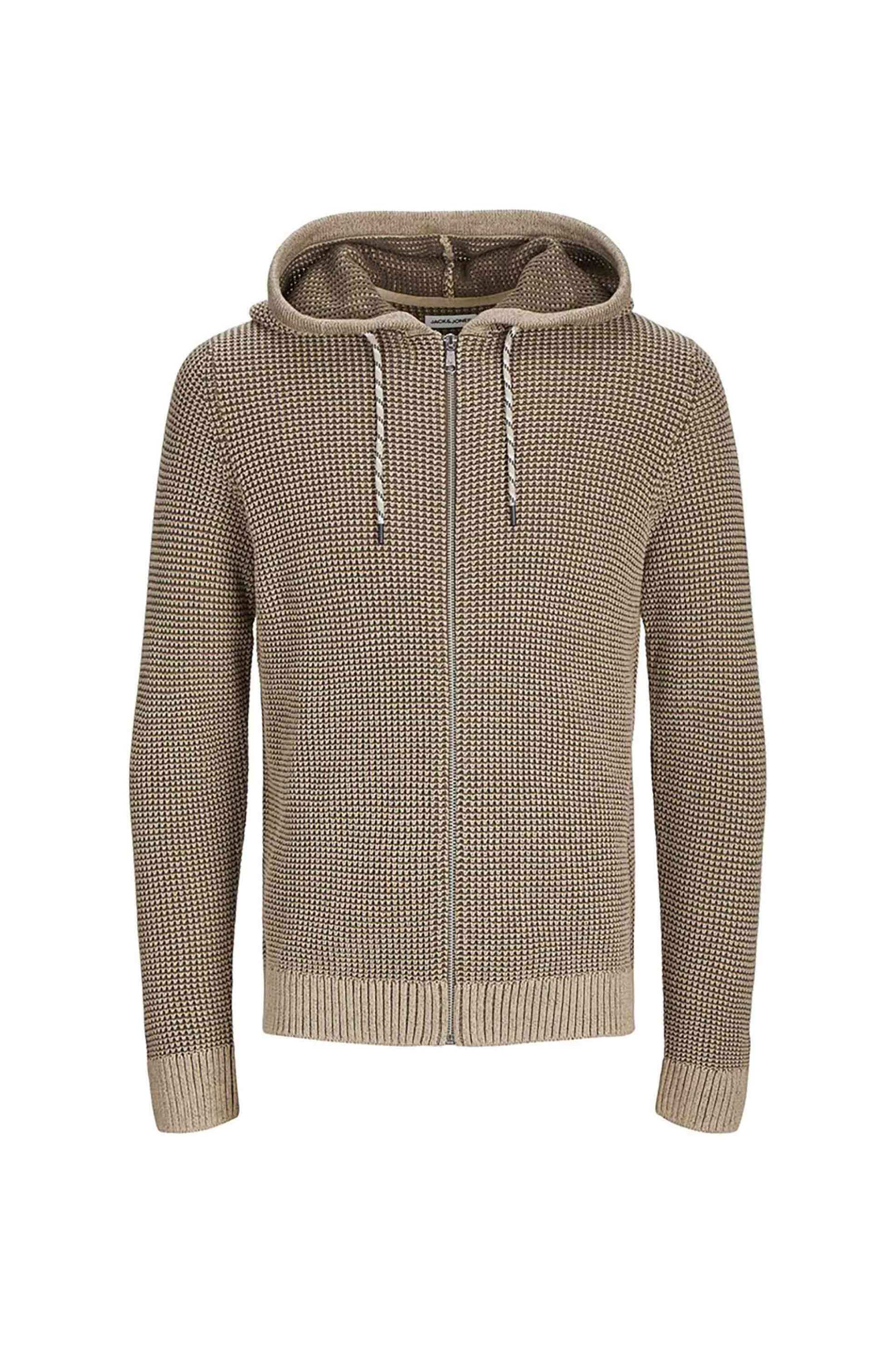 JACK & JONES JACK & JONES ανδρική πλεκτή ζακέτα με κουκούλα Regular Fit - 12258665 Μπεζ