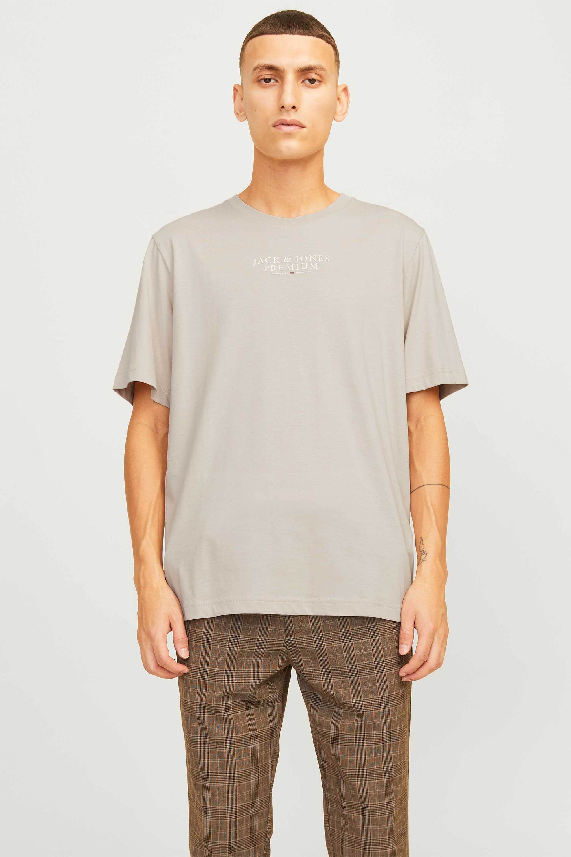 JACK & JONES ανδρικό T-shirt με logo print Regular Fit - 12217167 Μπεζ
