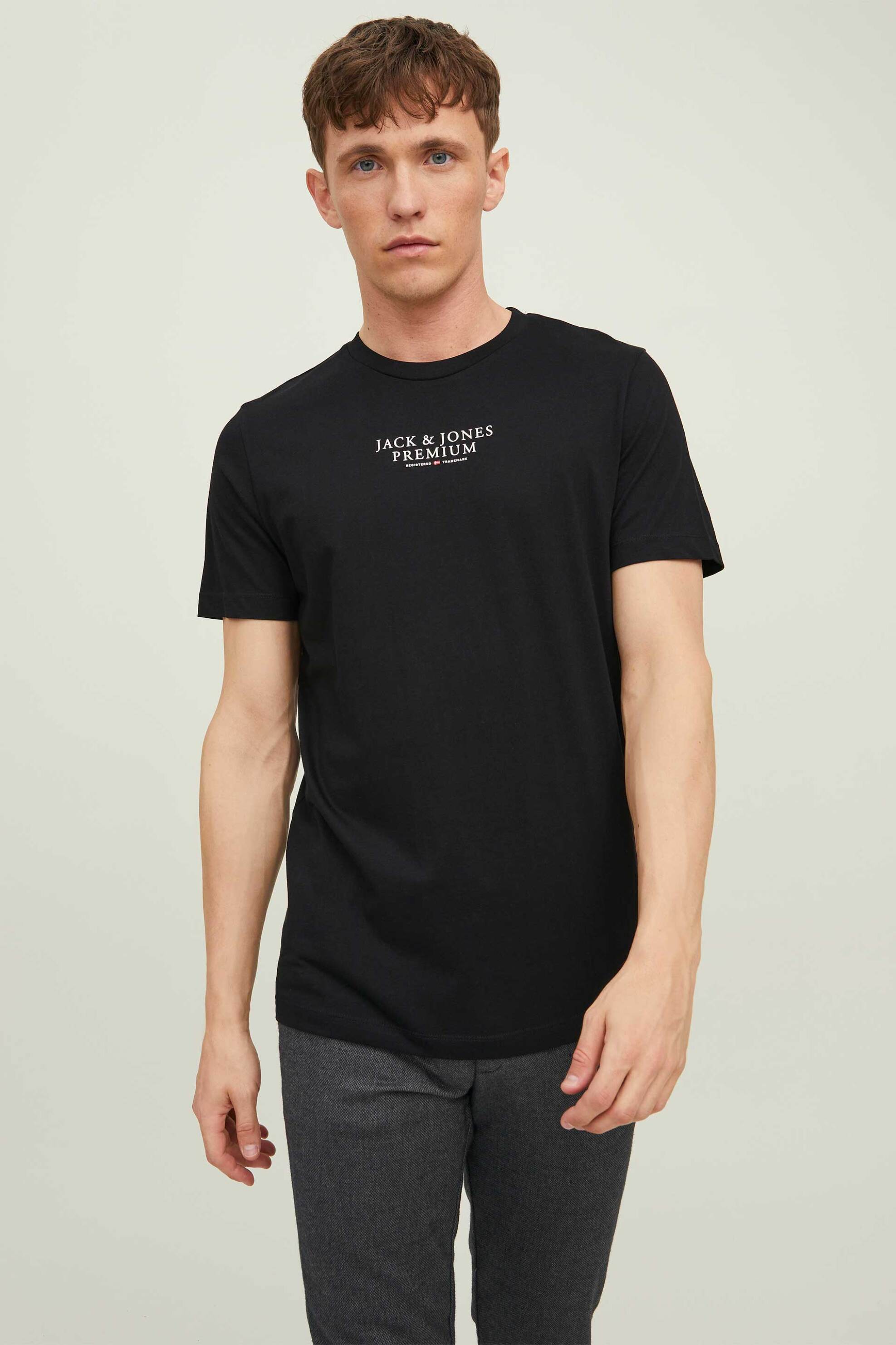 JACK & JONES ανδρικό T-shirt με logo print Regular Fit - 12217167 Μαύρο
