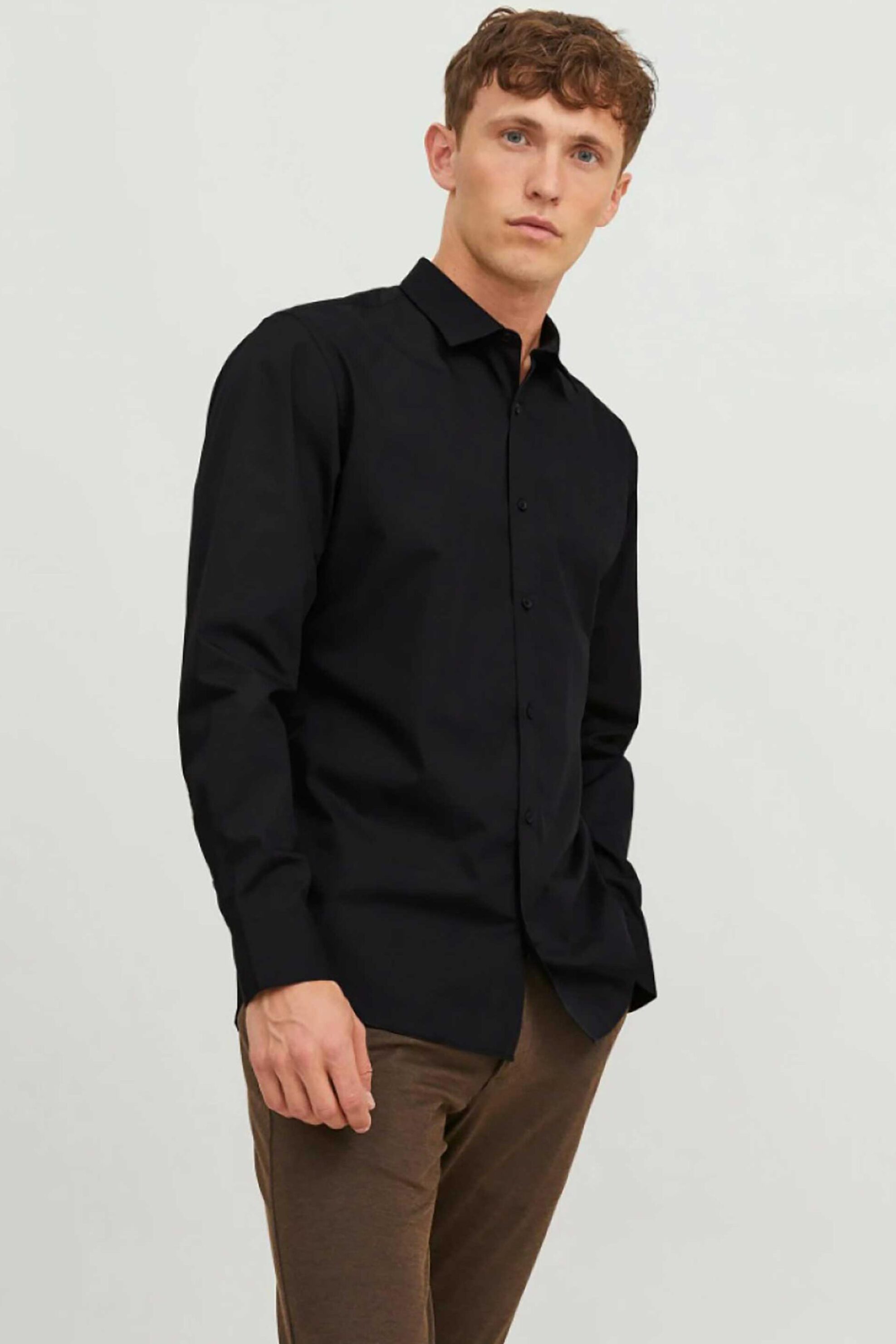 JACK & JONES JACK & JONES ανδρικό πουκάμισο μονόχρωμο - 12187222 Μαύρο