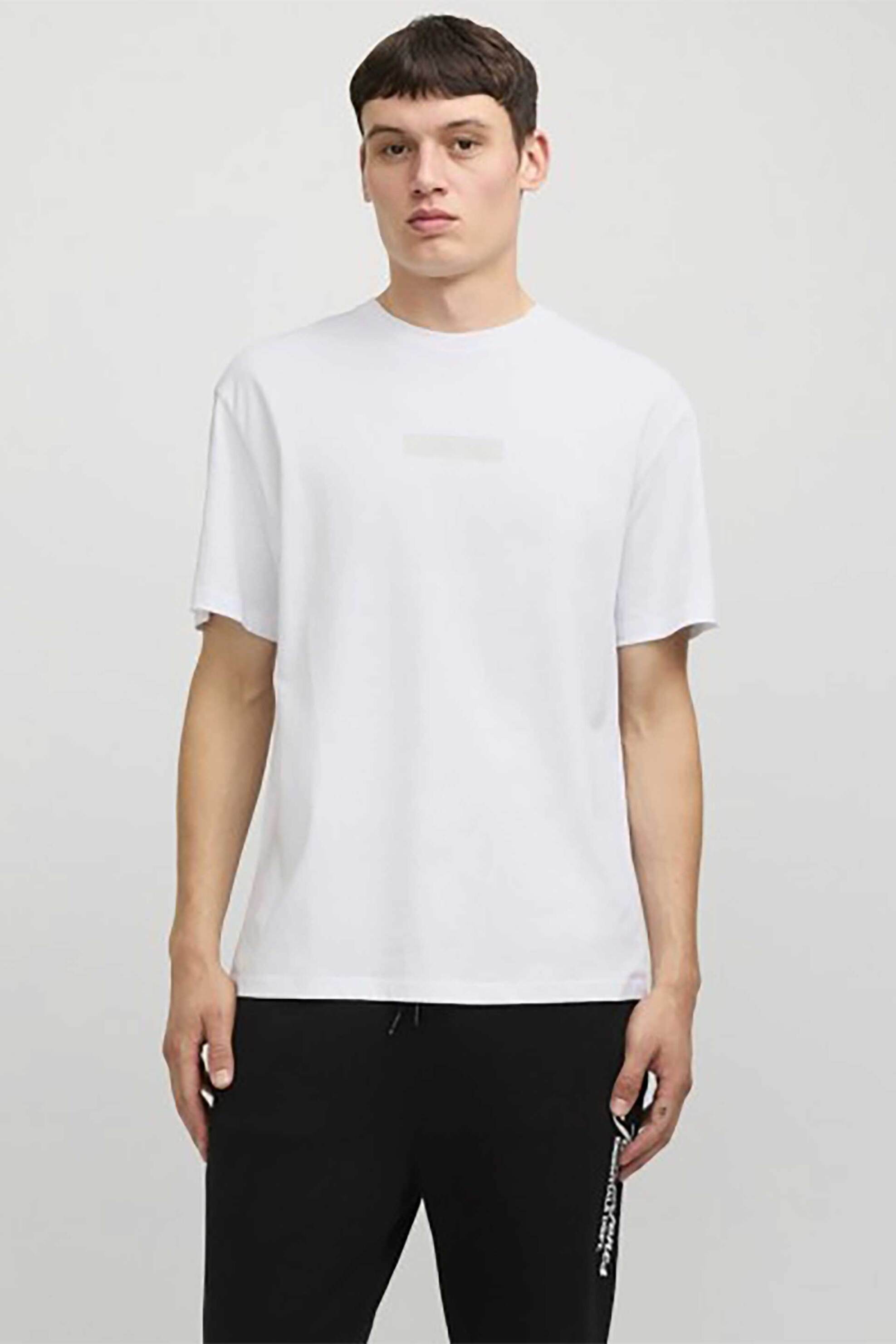 JACK & JONES ανδρικό T-shirt μονόχρωμο με logo print - 12269369 Λευκό