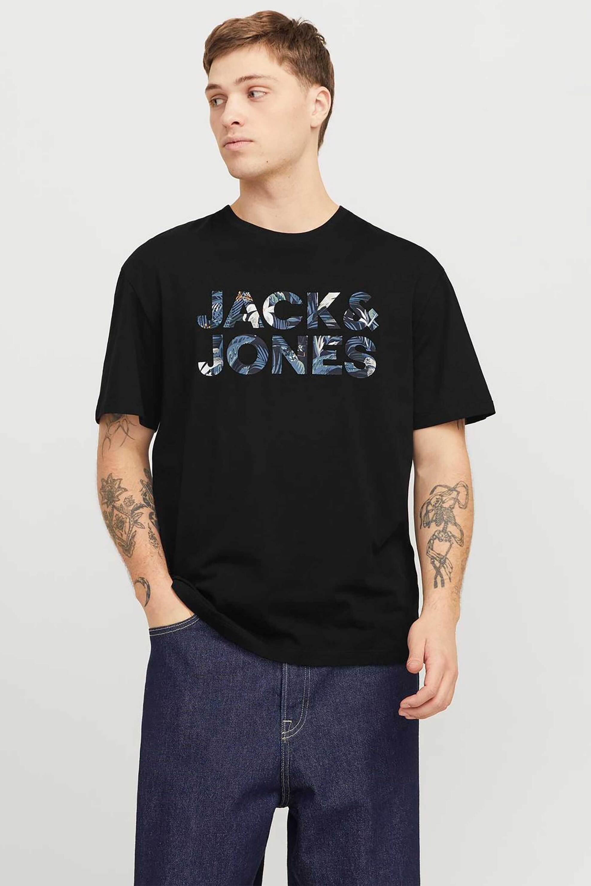 JACK & JONES JACK & JONES ανδρικό T-shirt μονόχρωμο με logo print - 12268127 Μαύρο