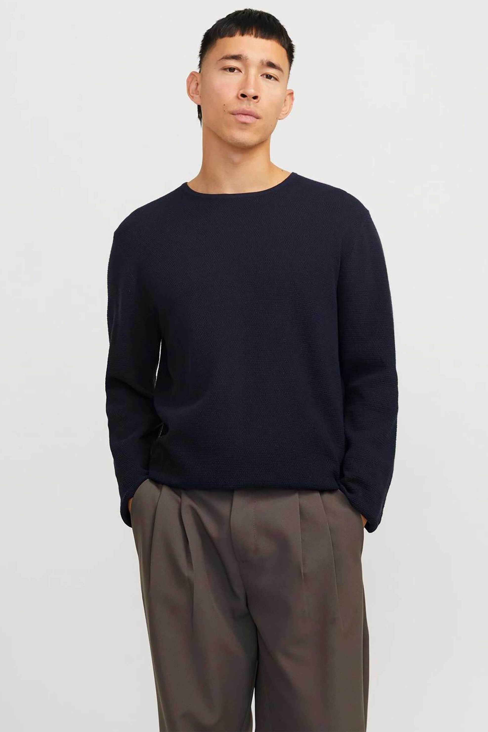 JACK & JONES JACK & JONES ανδρικό πουλόβερ μονόχρωμο - 12268279 Μπλε Σκούρο