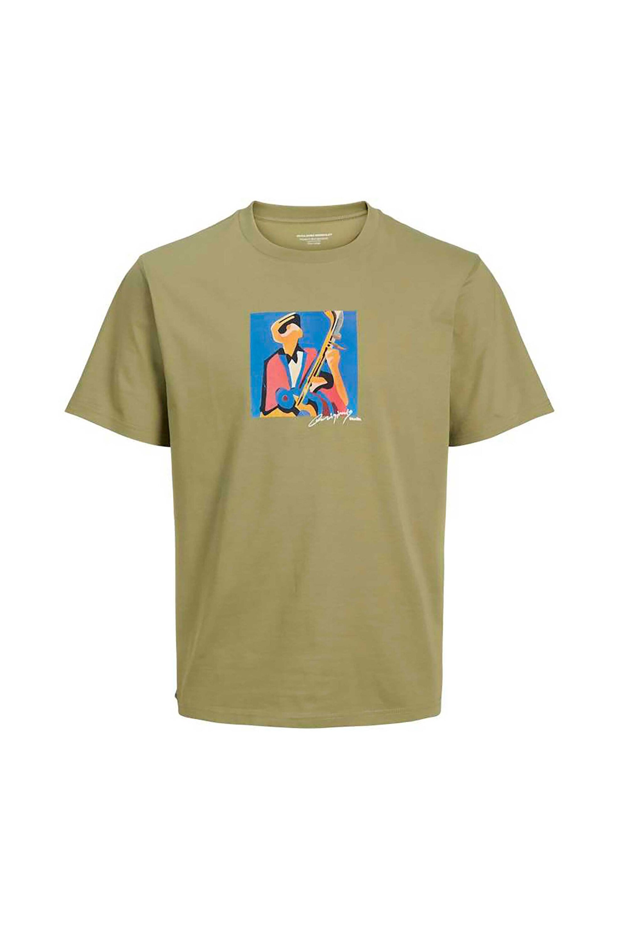 JACK & JONES ανδρικό T-shirt μονόχρωμο με logo print - 12273378 Λαδί