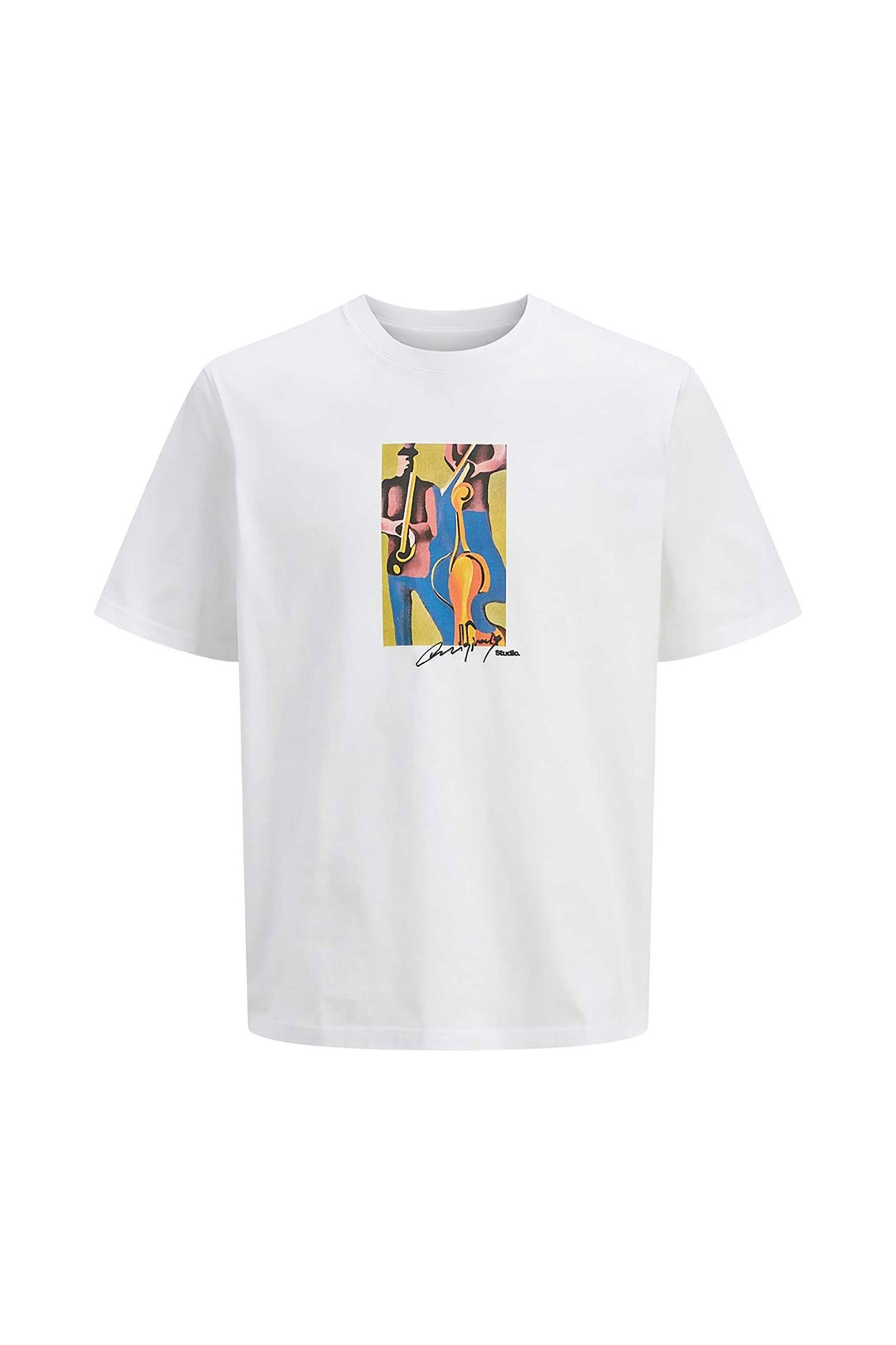 JACK & JONES ανδρικό T-shirt μονόχρωμο με logo print - 12273378 Λευκό