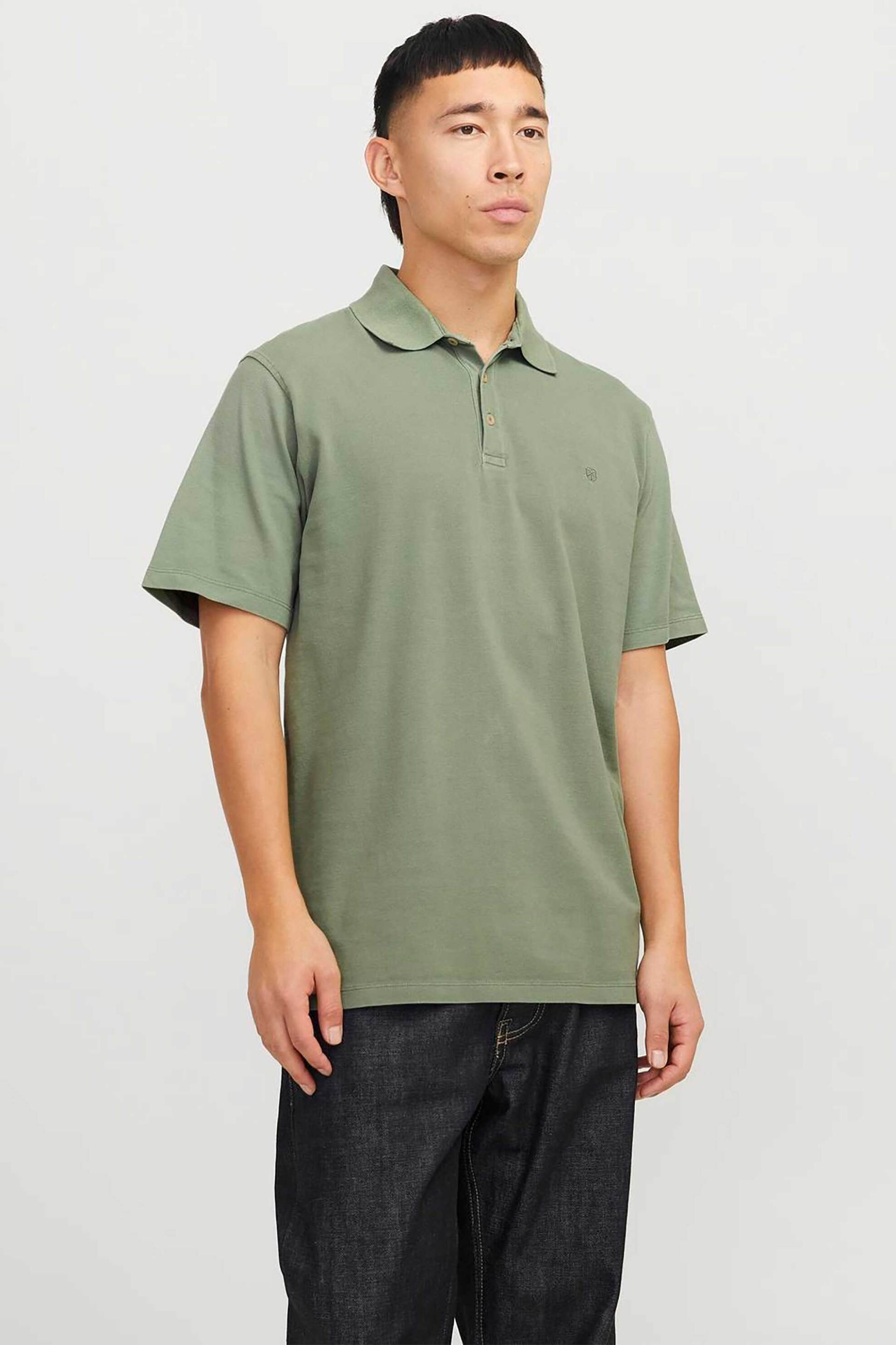 JACK & JONES ανδρική μπλούζα πόλο μονόχρωμη Regular Fit - 12257315 Πράσινο Μέντας