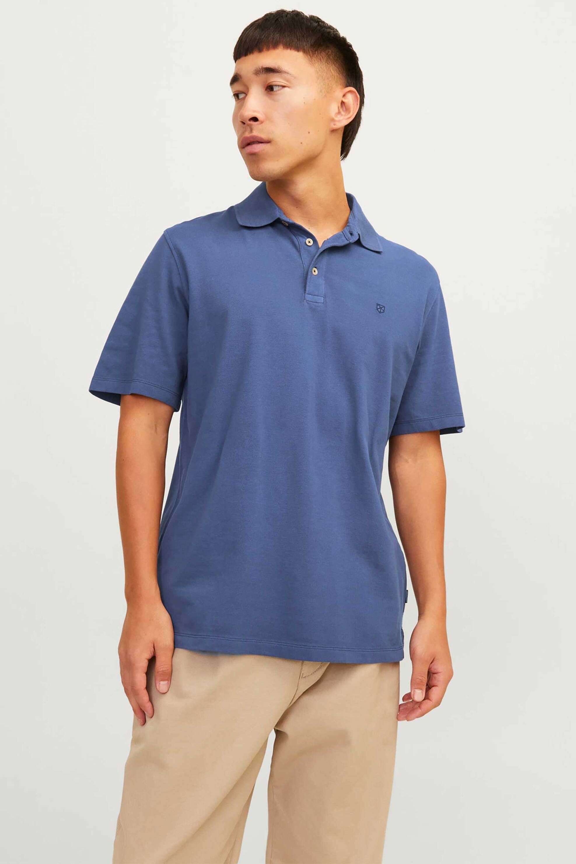 JACK & JONES ανδρική μπλούζα πόλο μονόχρωμη Regular Fit - 12257315 Μπλε Σκούρο