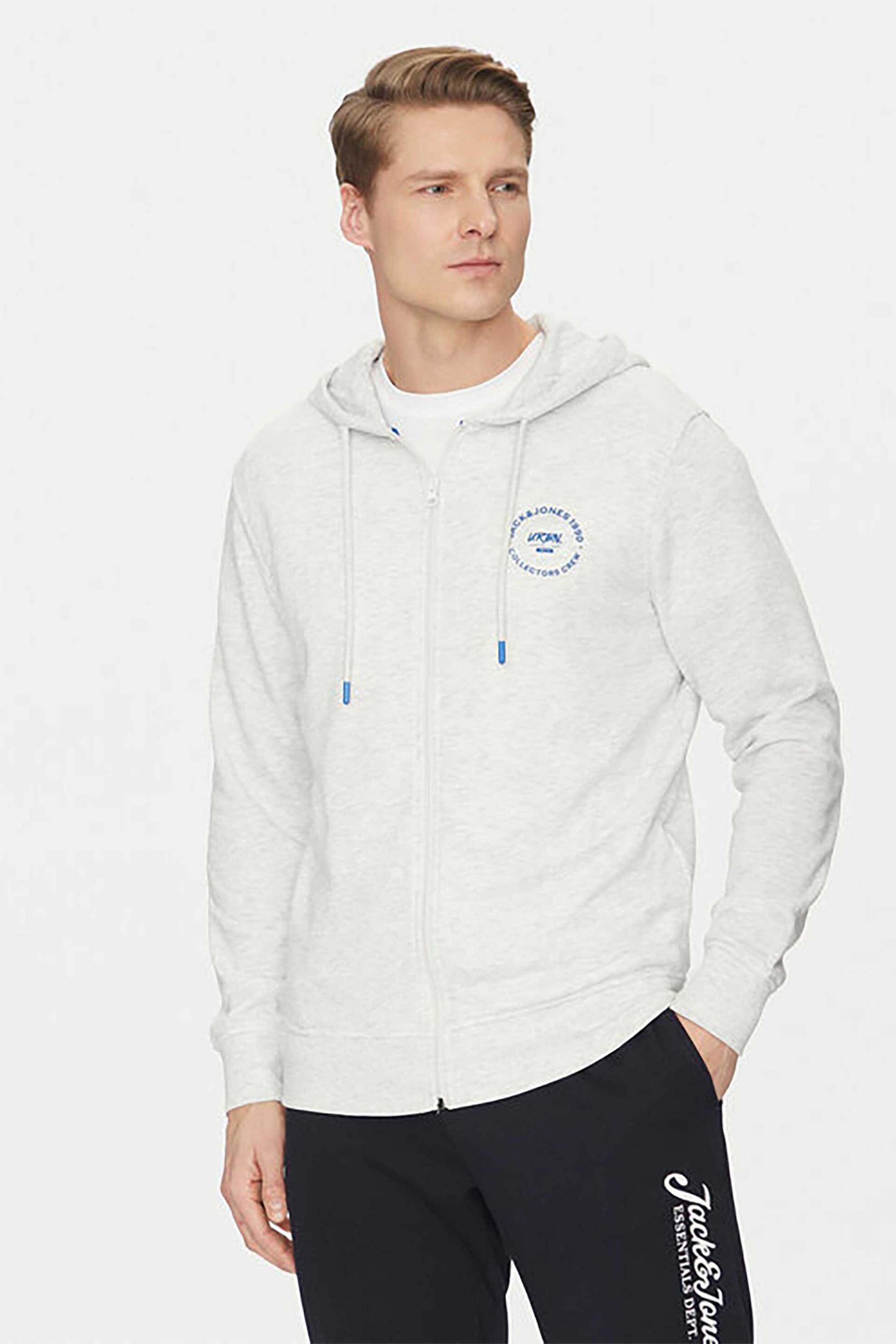 JACK & JONES ανδρική ζακέτα φούτερ μονόχρωμη με κουκούλα Relaxed Fit - 12269366 Γκρι