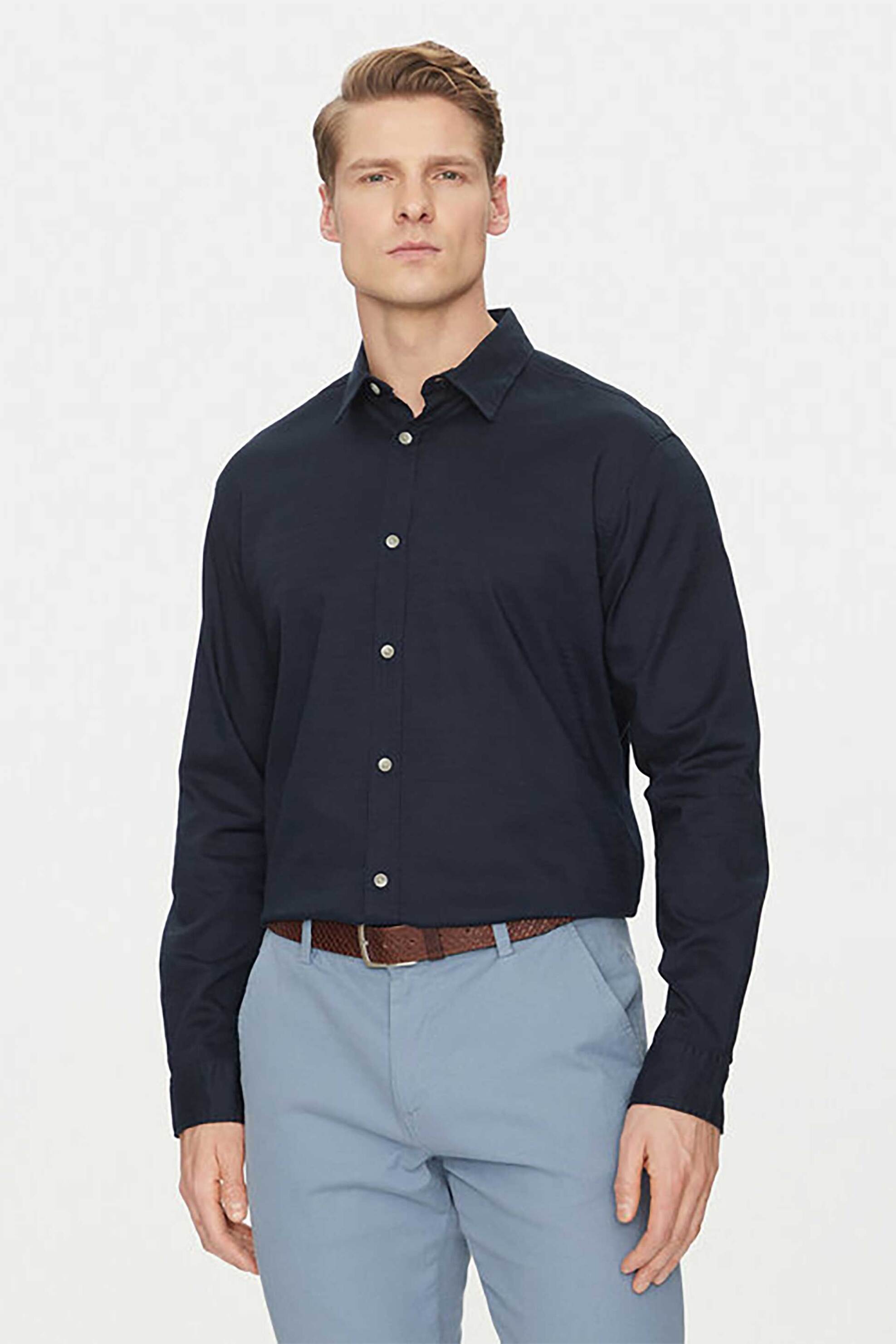 JACK & JONES ανδρικό μονόχρωμο πουκάμισο Relaxed Fit - 12270085 Μπλε Σκούρο