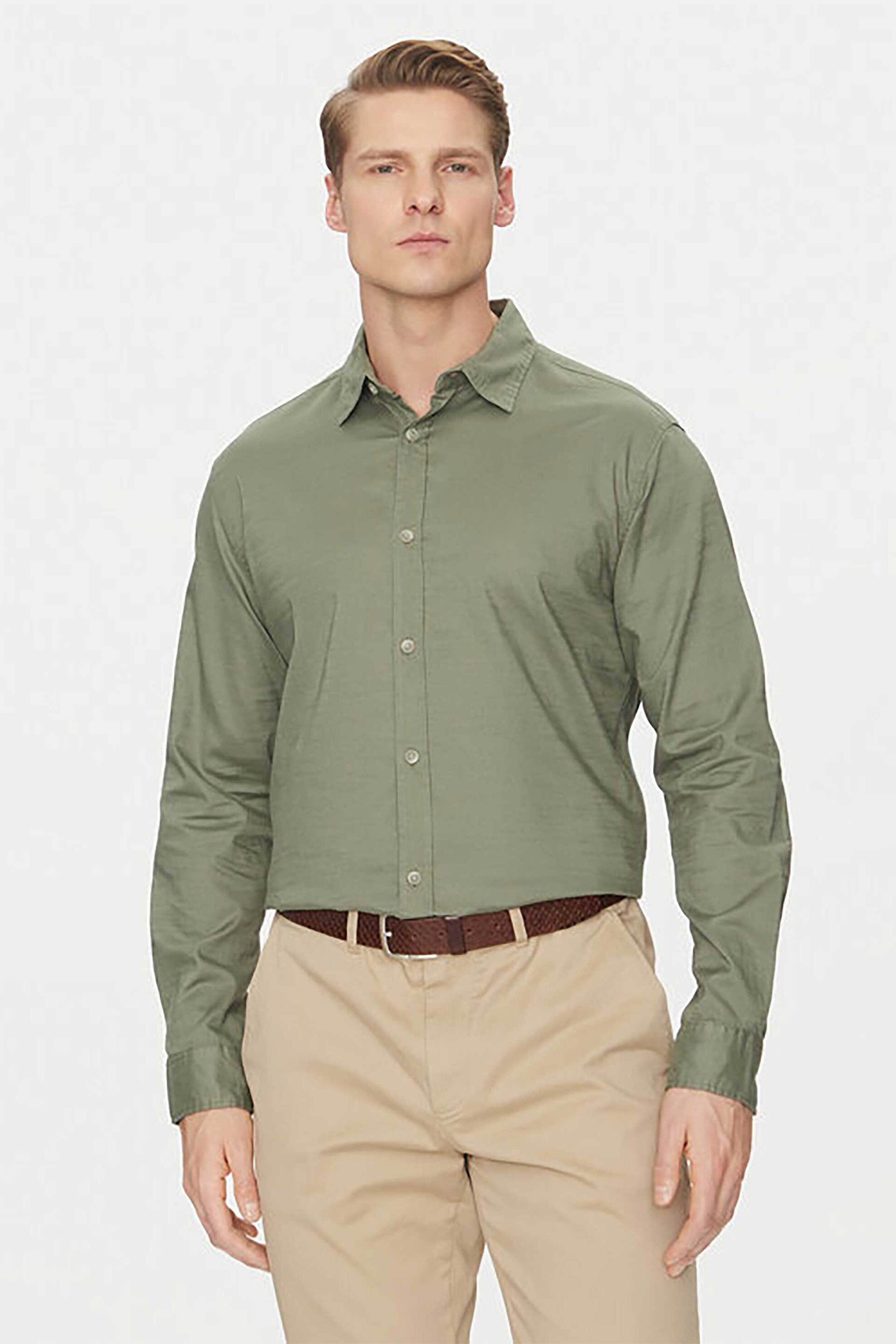 JACK & JONES ανδρικό μονόχρωμο πουκάμισο Relaxed Fit - 12270085 Λαδί