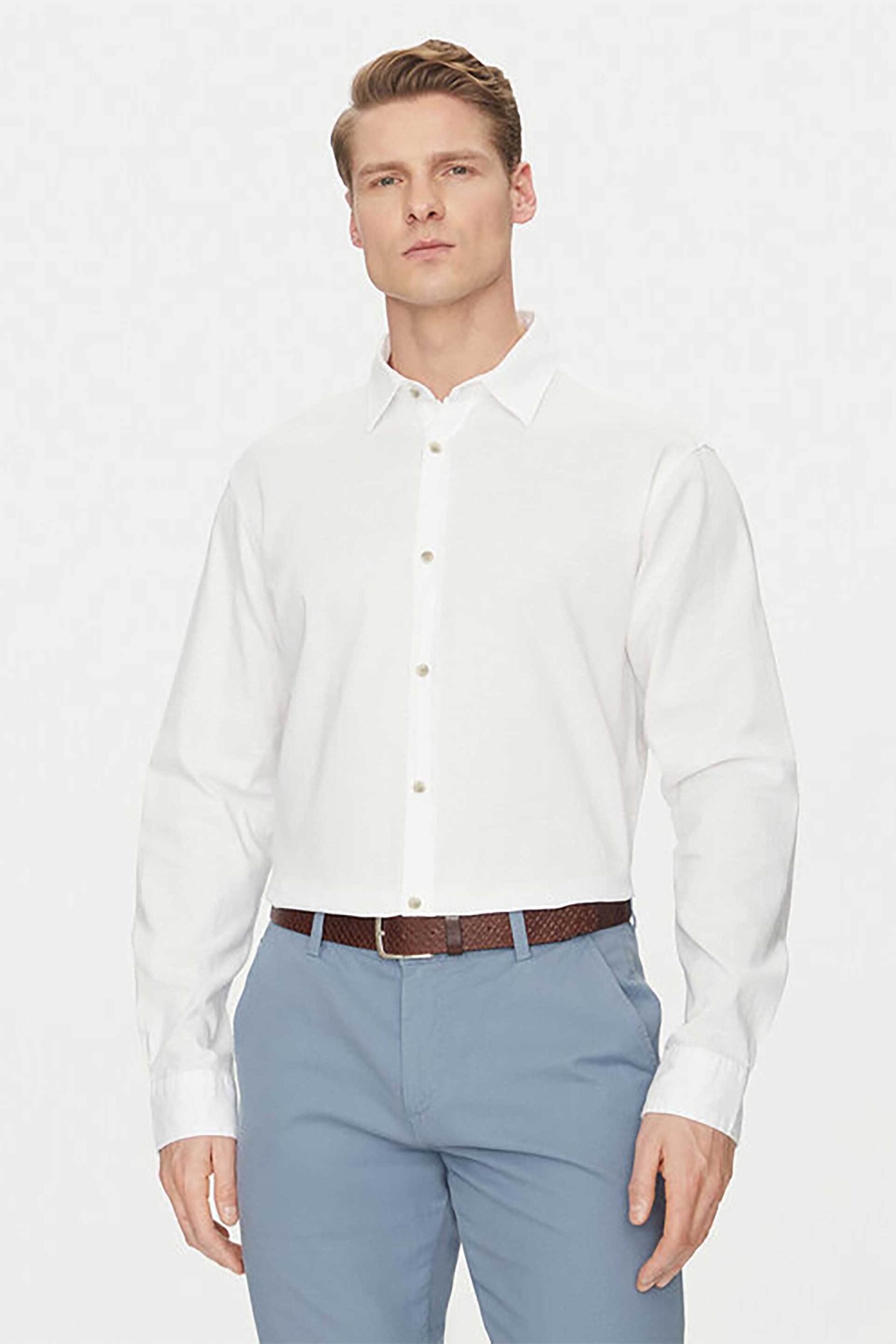 JACK & JONES ανδρικό μονόχρωμο πουκάμισο Relaxed Fit - 12270085 Λευκό