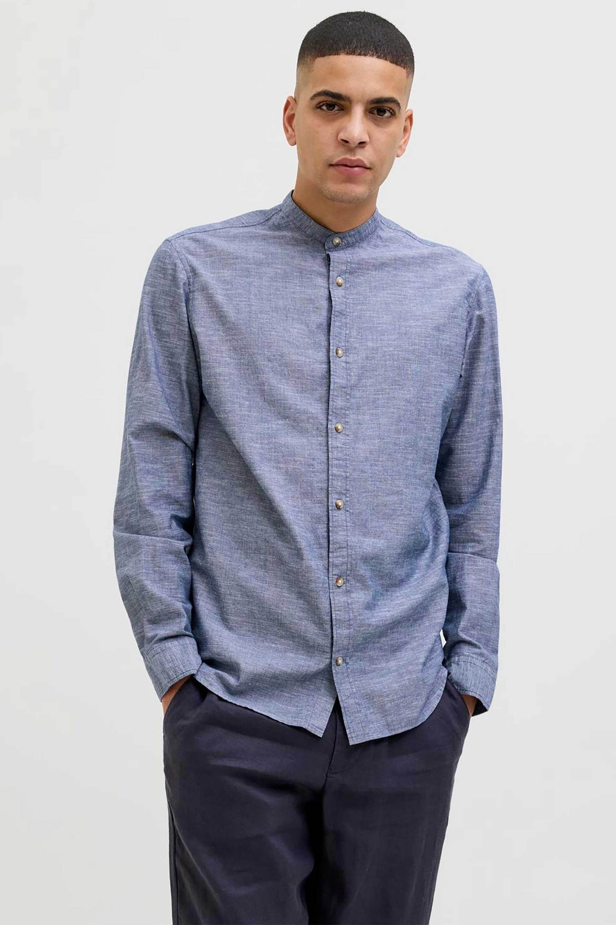 JACK & JONES ανδρικό πουκάμισο με μικροσχέδιο Comfort Fit - 12269319 Μπλε Ανοιχτό