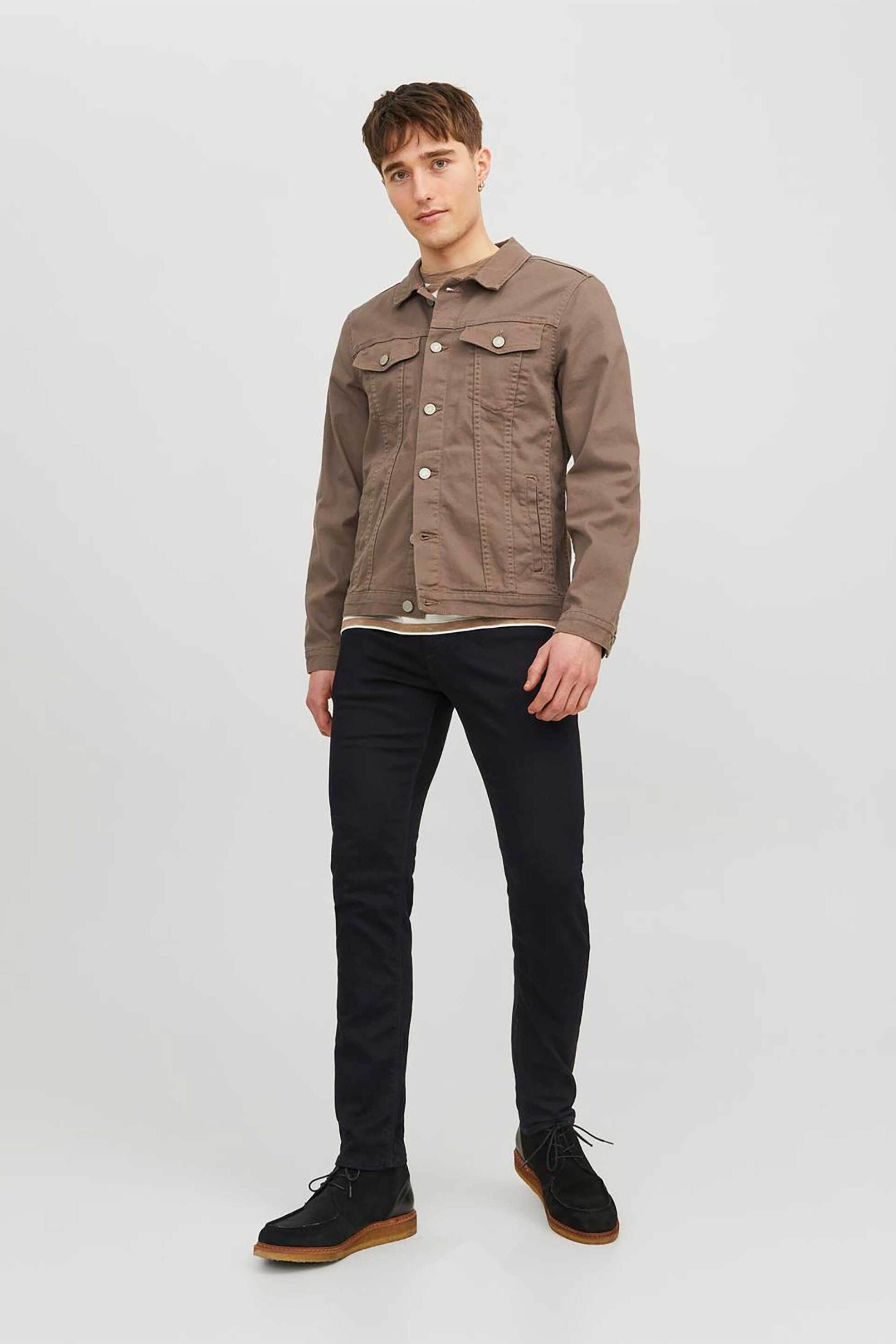 JACK & JONES JACK & JONES ανδρικό τζιν παντελόνι πεντάτσεπο μονόχρωμο Slim Fit - 12113450-** Μαύρο