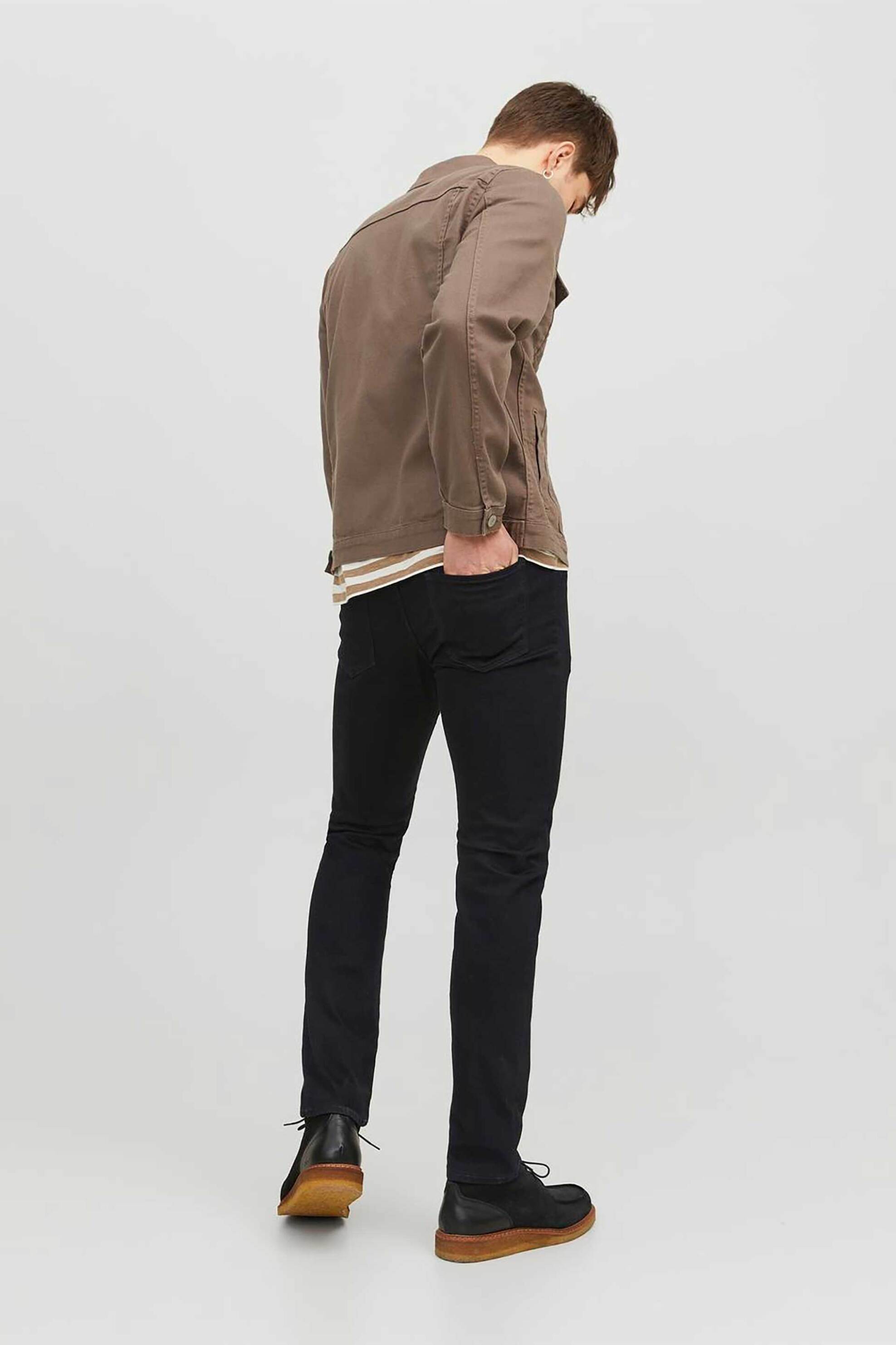 JACK & JONES ανδρικό τζιν παντελόνι πεντάτσεπο μονόχρωμο Slim Fit - 12113450-** Μαύρο φωτογραφία