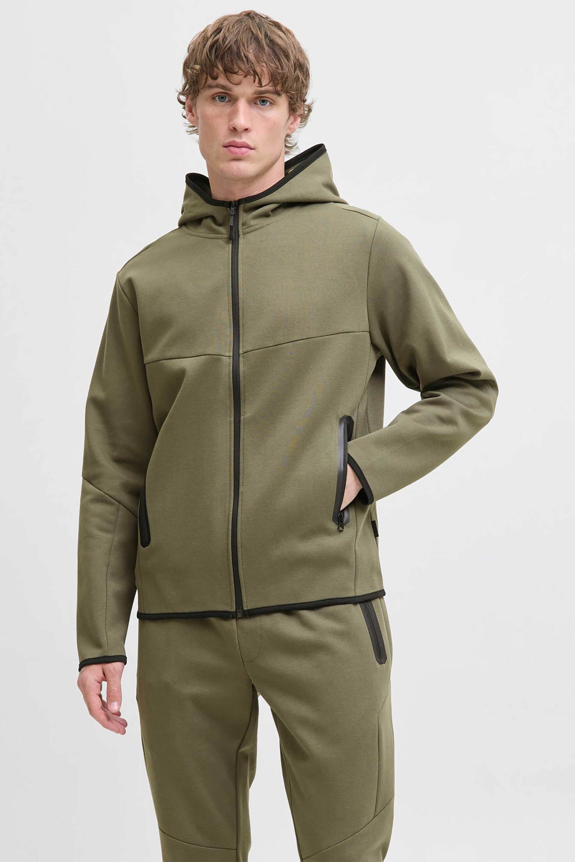 JACK & JONES ανδρική ζακέτα φούτερ με κουκούλα - 12260150 Λαδί