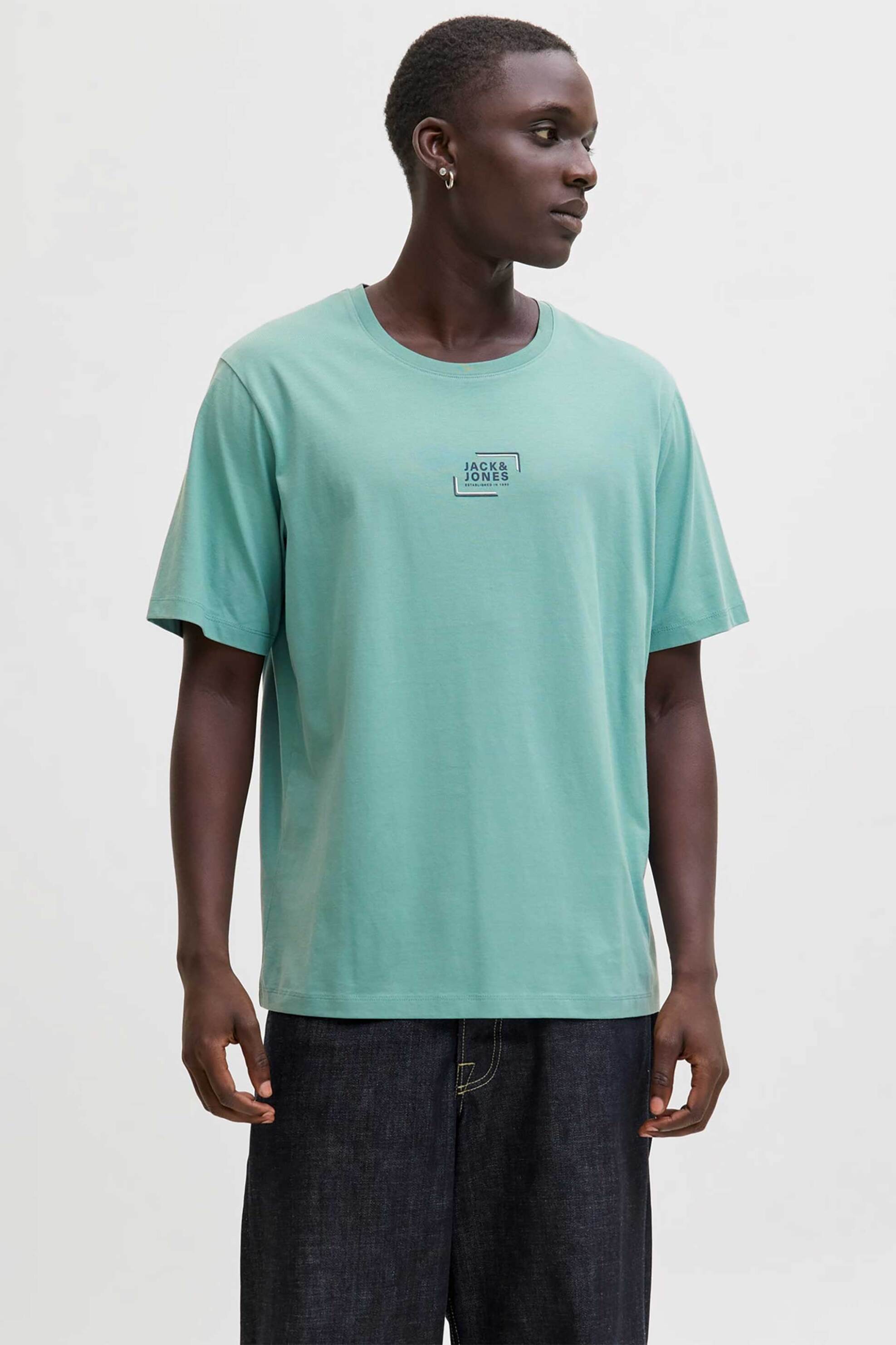 JACK & JONES ανδρικό T-shirt μονόχρωμο με logo print Relaxed Fit - 12268415 Βεραμάν