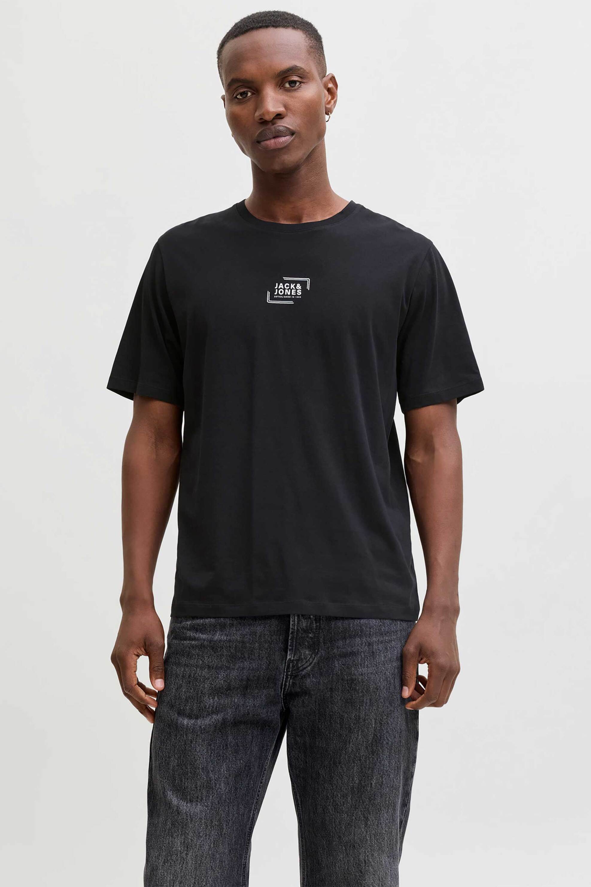JACK & JONES ανδρικό T-shirt με graphic logo print Regular Fit - 12268415 Μαύρο