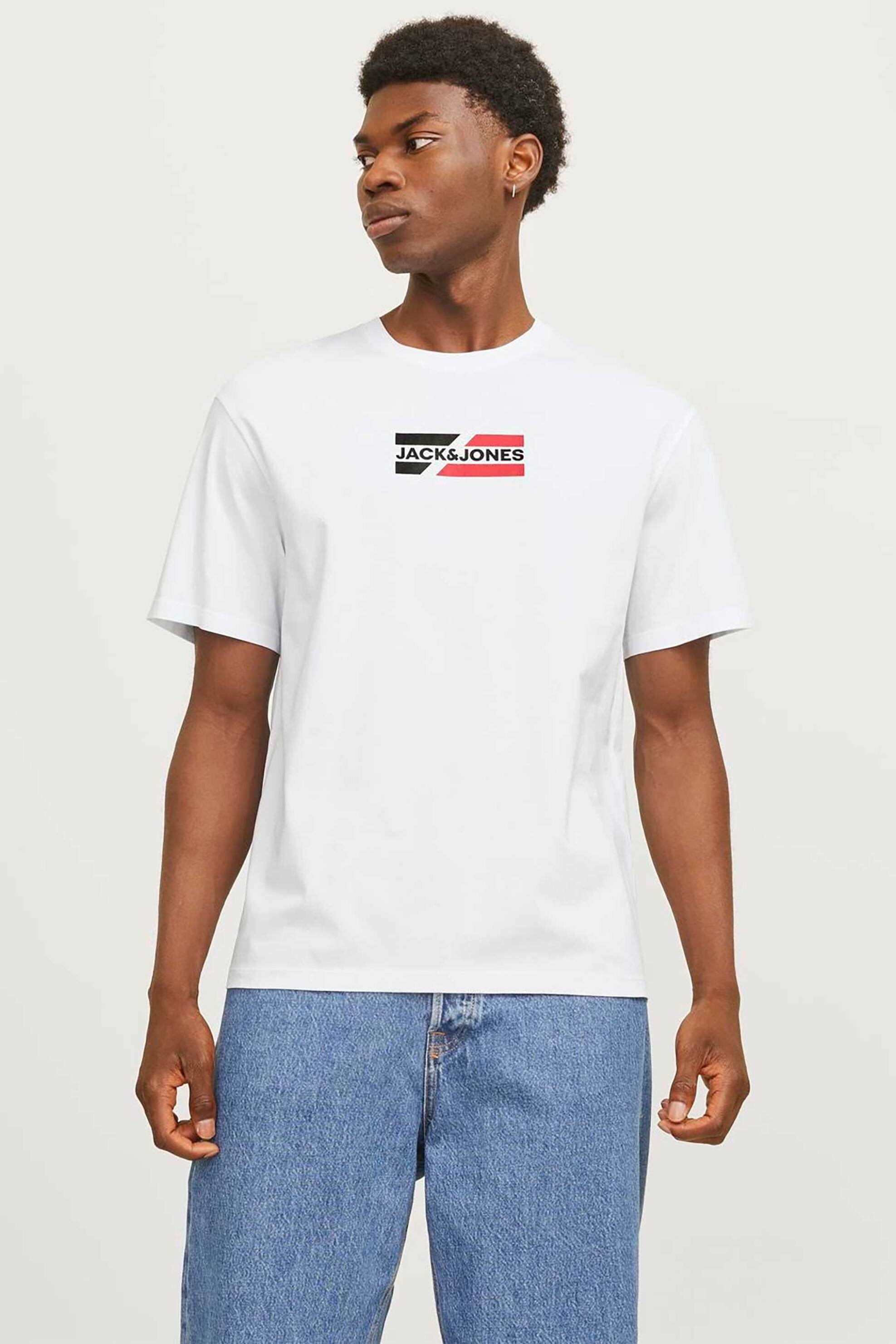 JACK & JONES ανδρικό T-shirt μονόχρωμο με logo print Relaxed Fit - 12268415 Λευκό
