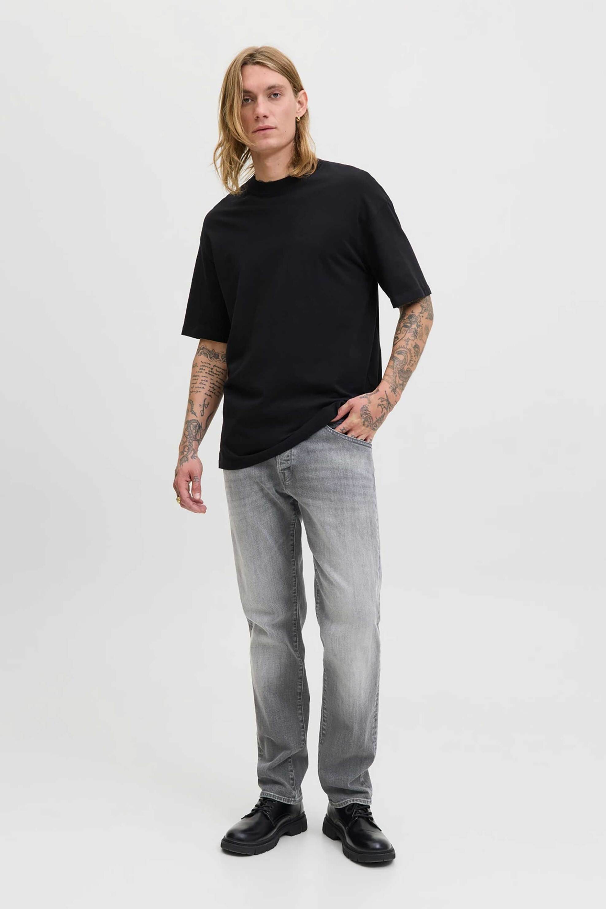 JACK & JONES JACK & JONES ανδρικό τζιν παντελόνι πεντάτσεπο Tapered Fit ''Jjlmike Jjfox Cb 087'' - 12278235 Μαύρο