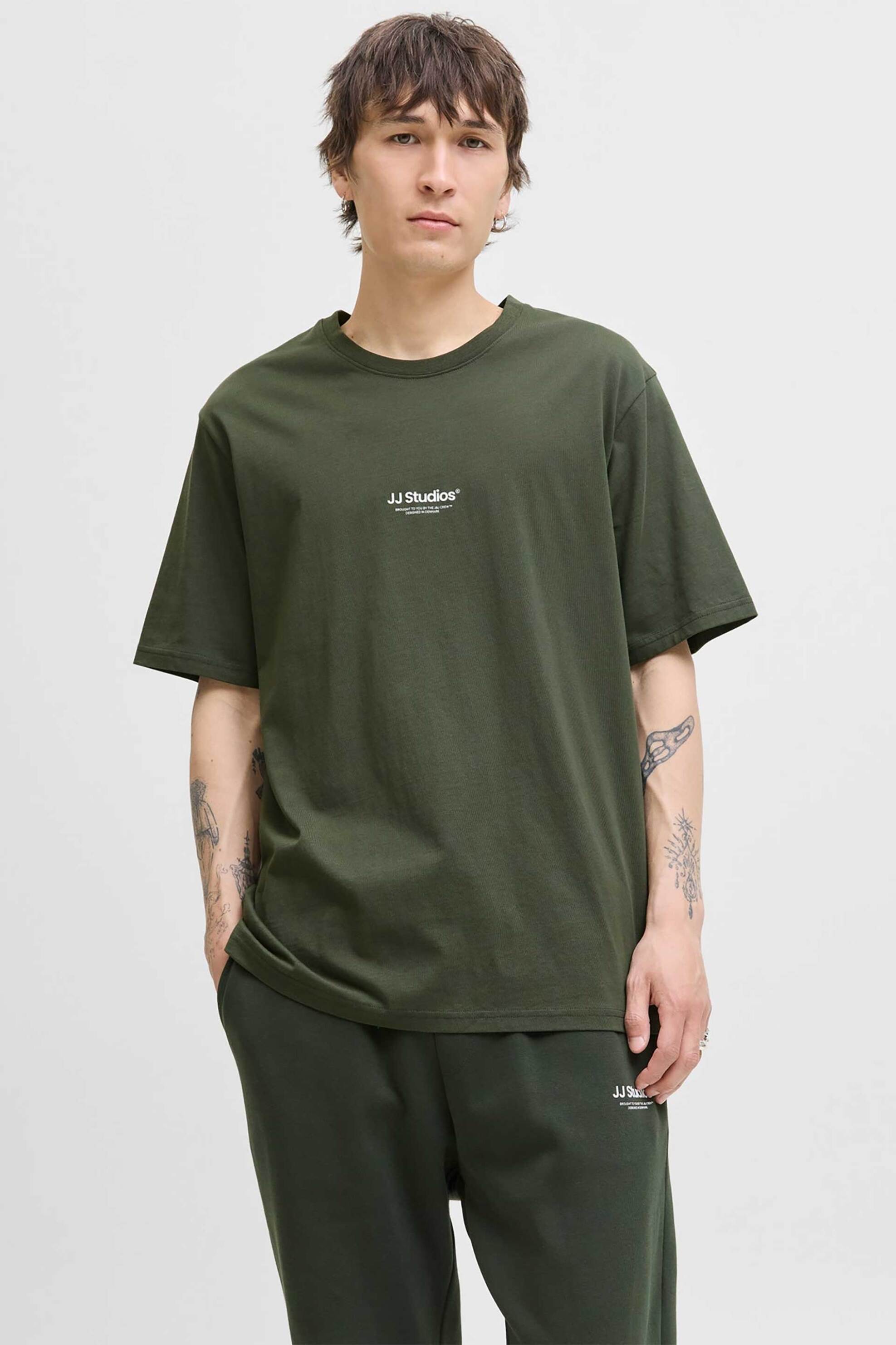 JACK & JONES ανδρικό T-shirt μονόχρωμο με lettering - 12278787 Πράσινο
