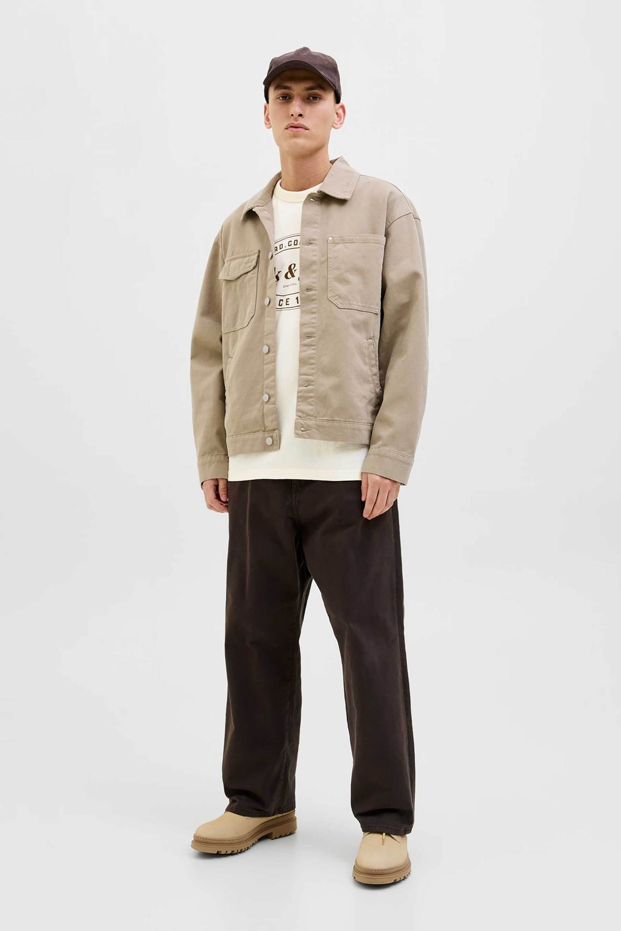 JACK & JONES ανδρικό T-shirt μονόχρωμο με logo print Relaxed Fit - 12279524 Καφέ φωτογραφία