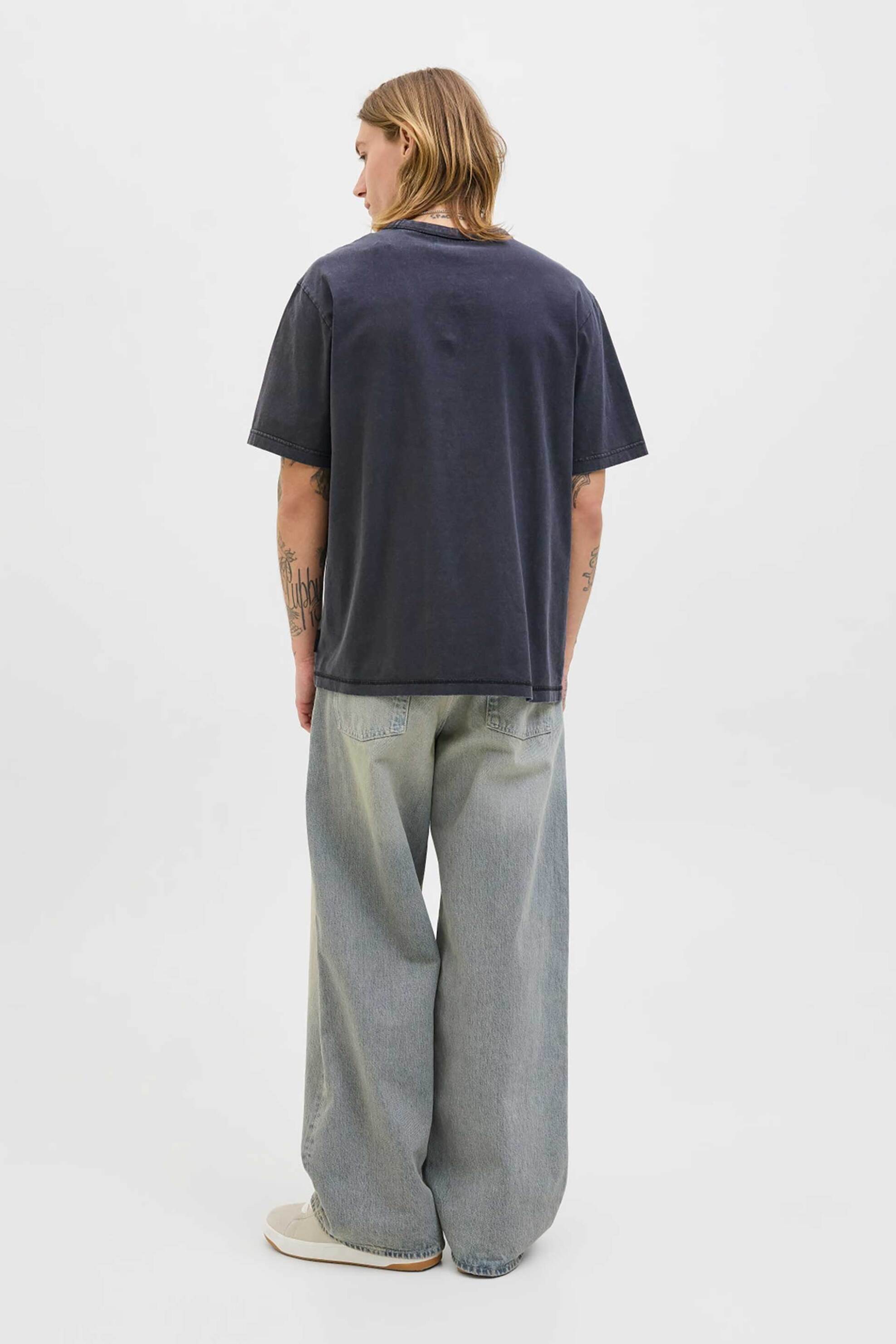 JACK & JONES ανδρικό T-shirt μονόχρωμο με logo print Relaxed Fit - 12279524 Μαύρο φωτογραφία