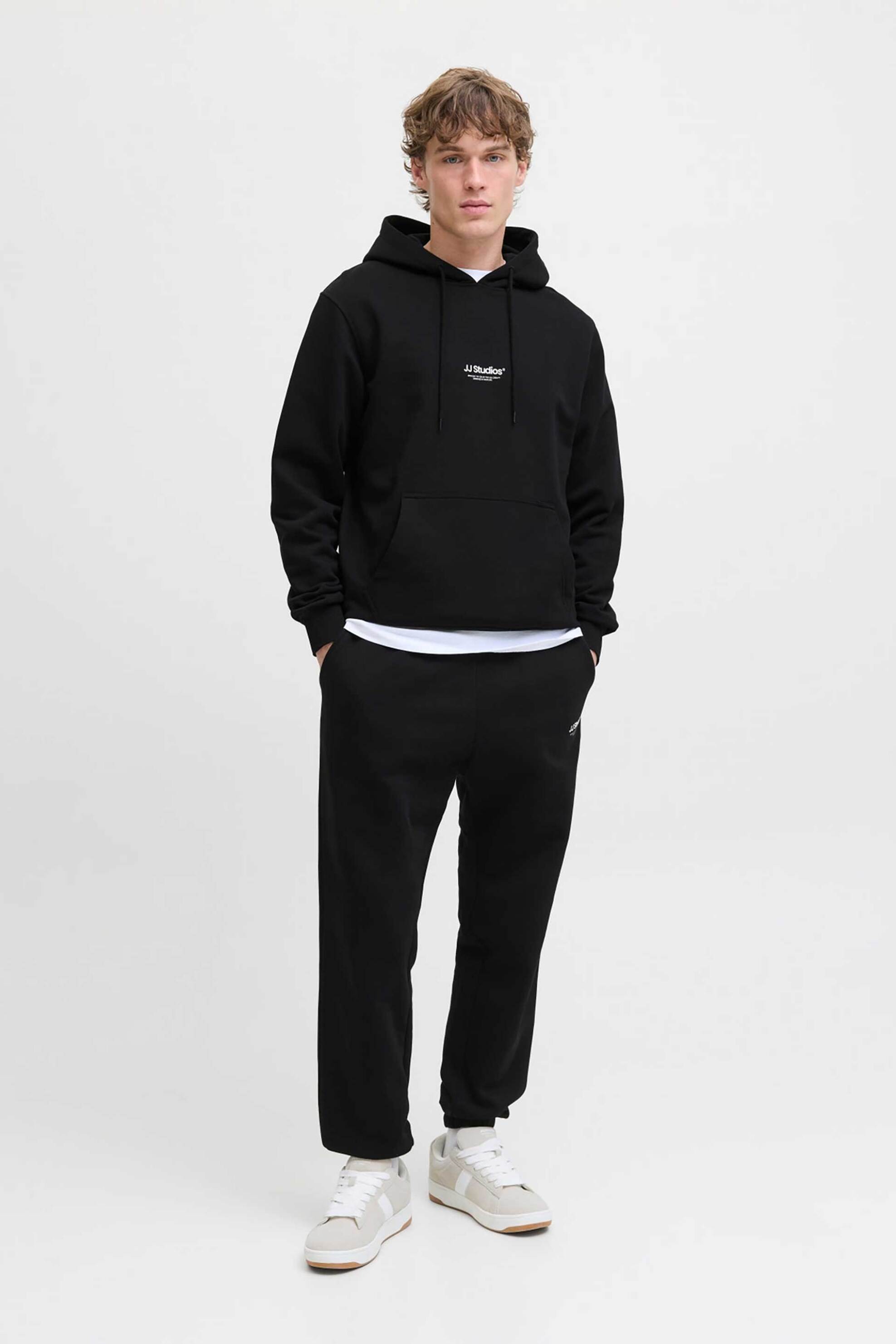 JACK & JONES ανδρικό παντελόνι φόρμας μονόχρωμο με lettering - 12278943 Μαύρο