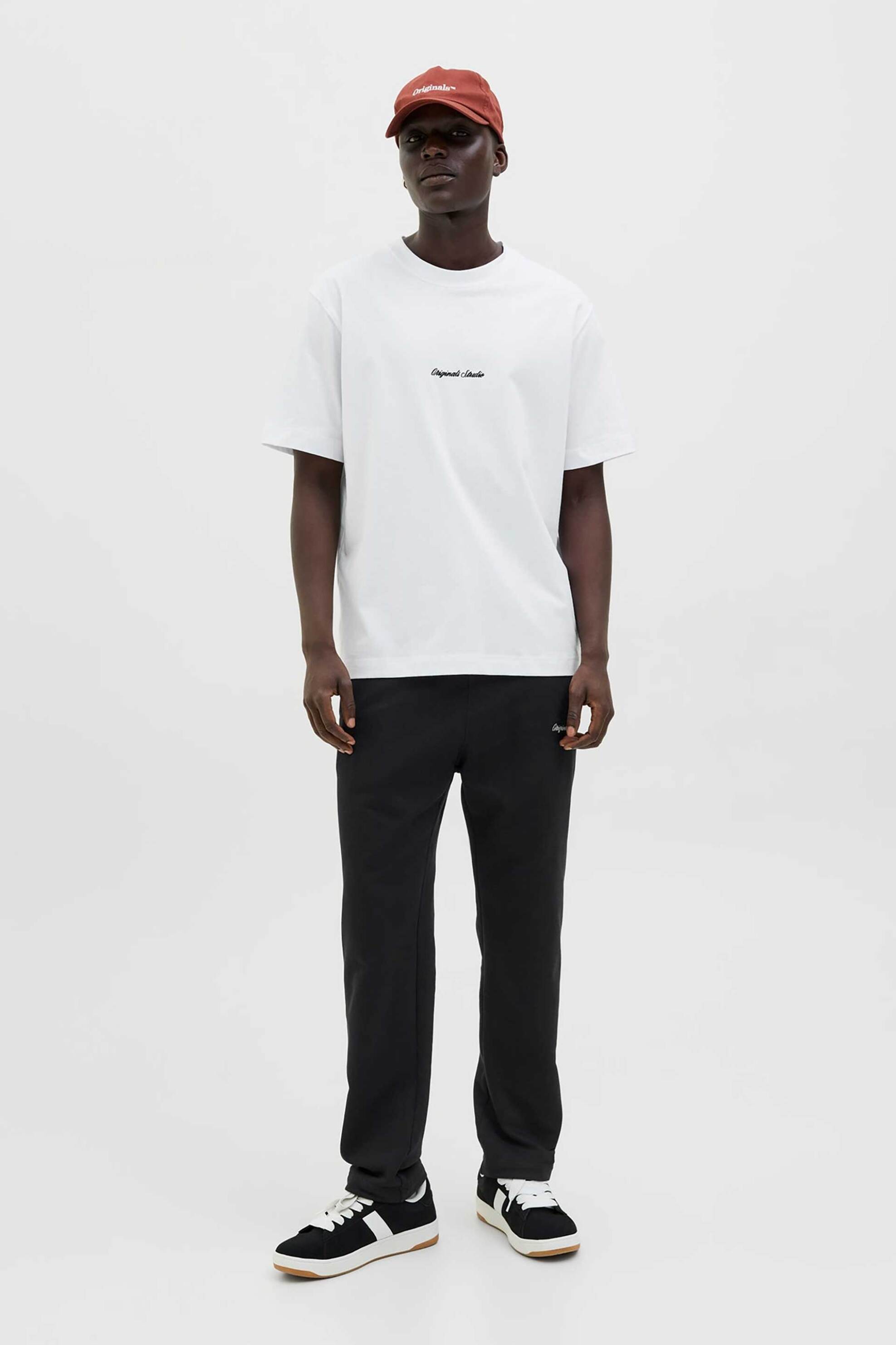 JACK & JONES ανδρικό παντελόνι φόρμας μονόχρωμο με lettering - 12282553 Μαύρο