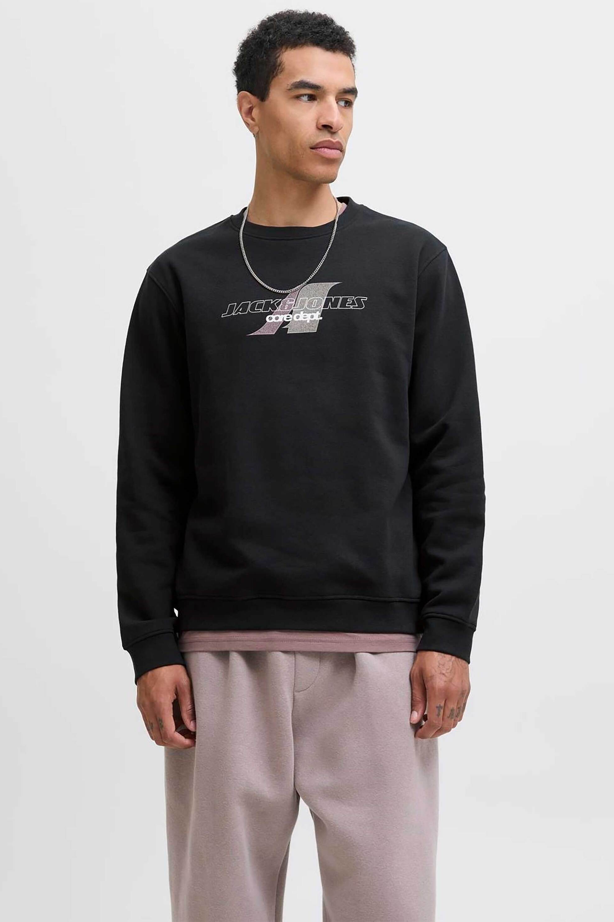 JACK & JONES ανδρική μπλούζα φούτερ με logo print - 12282791 Μαύρο