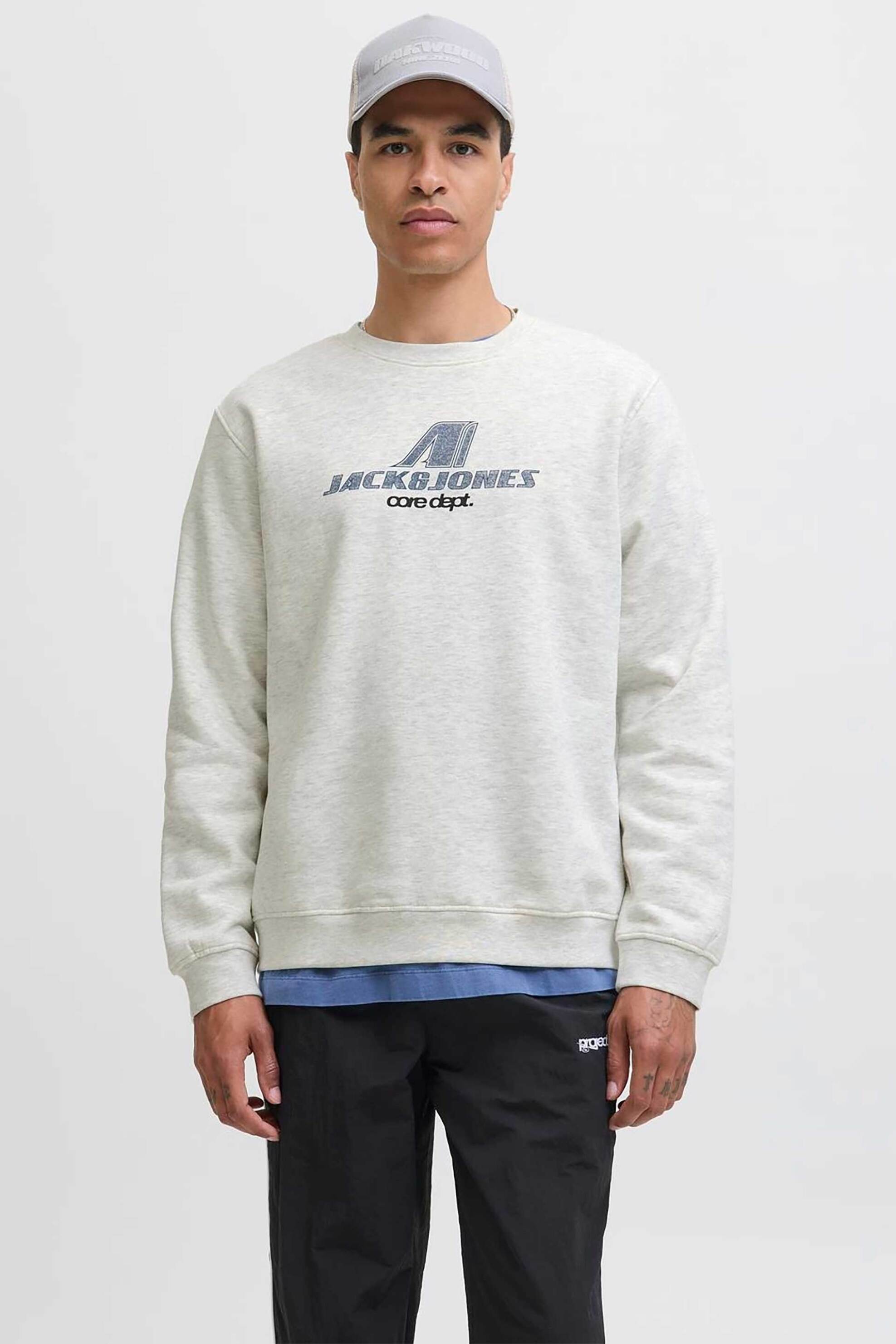 JACK & JONES ανδρική μπλούζα φούτερ με logo print - 12282791 Γκρι