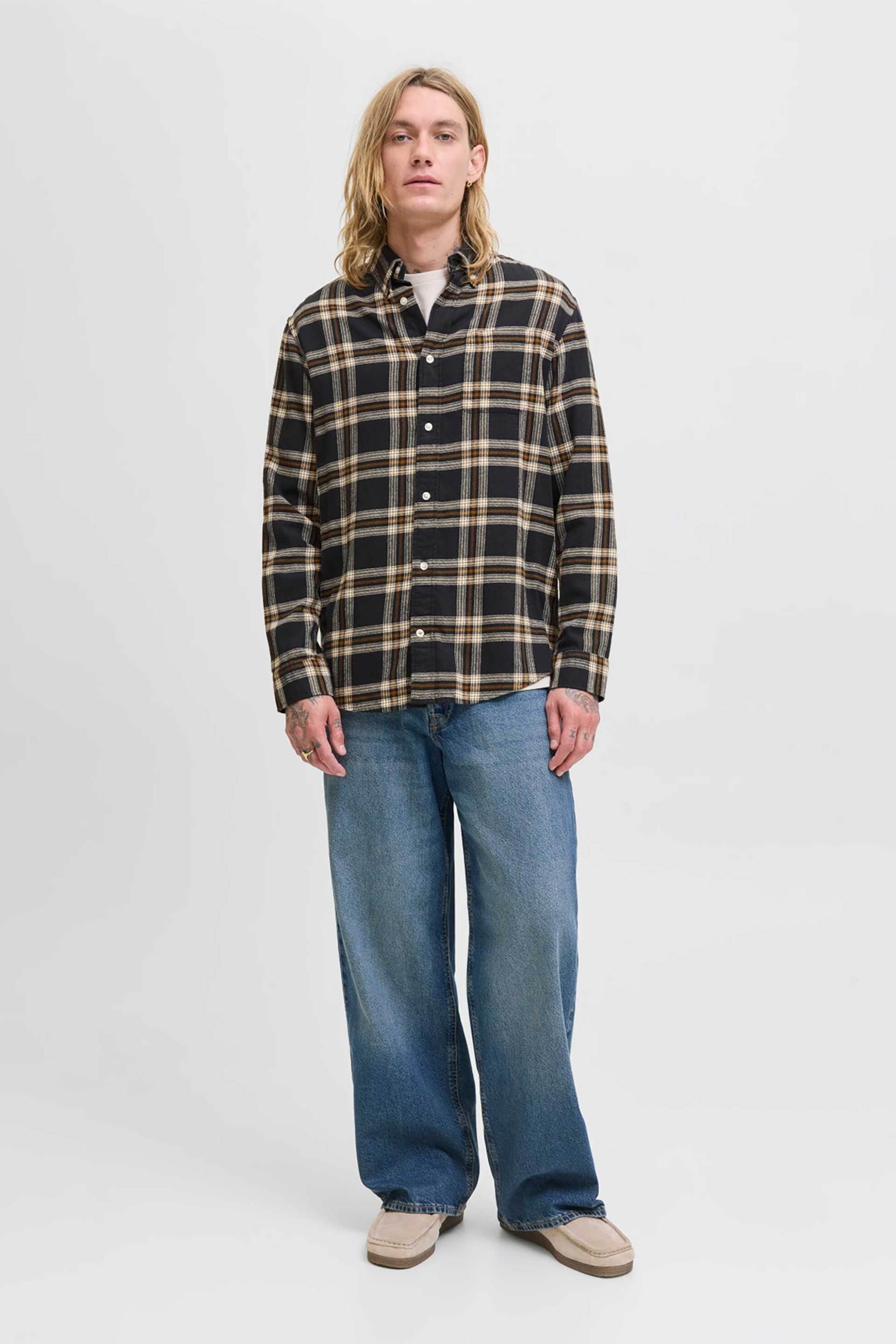 JACK & JONES ανδρικό πουκάμισο με καρό σχέδιο Regular Fit - 12278406 Μαύρο φωτογραφία