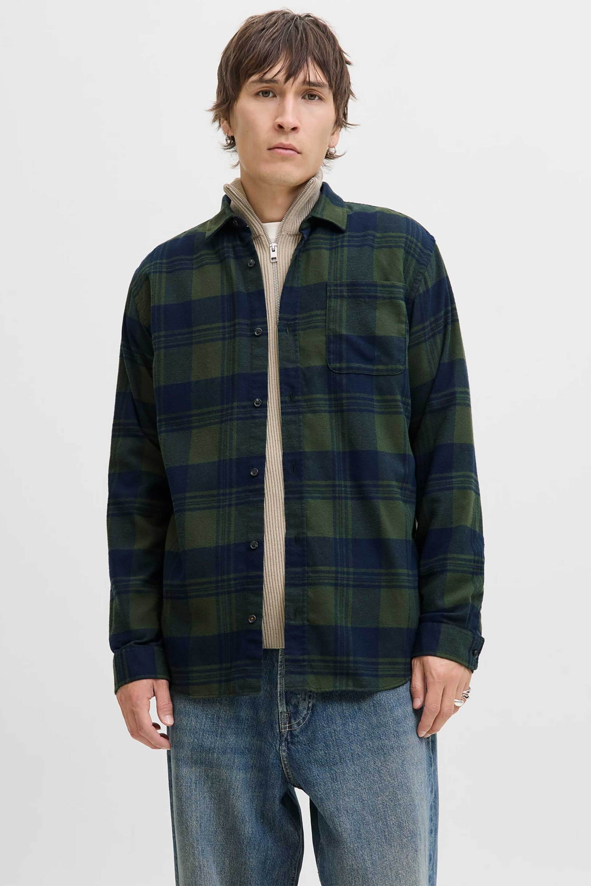 JACK & JONES JACK & JONES ανδρικό πουκάμισο με καρό σχέδιο Regular Fit - 12279259 Πράσινο