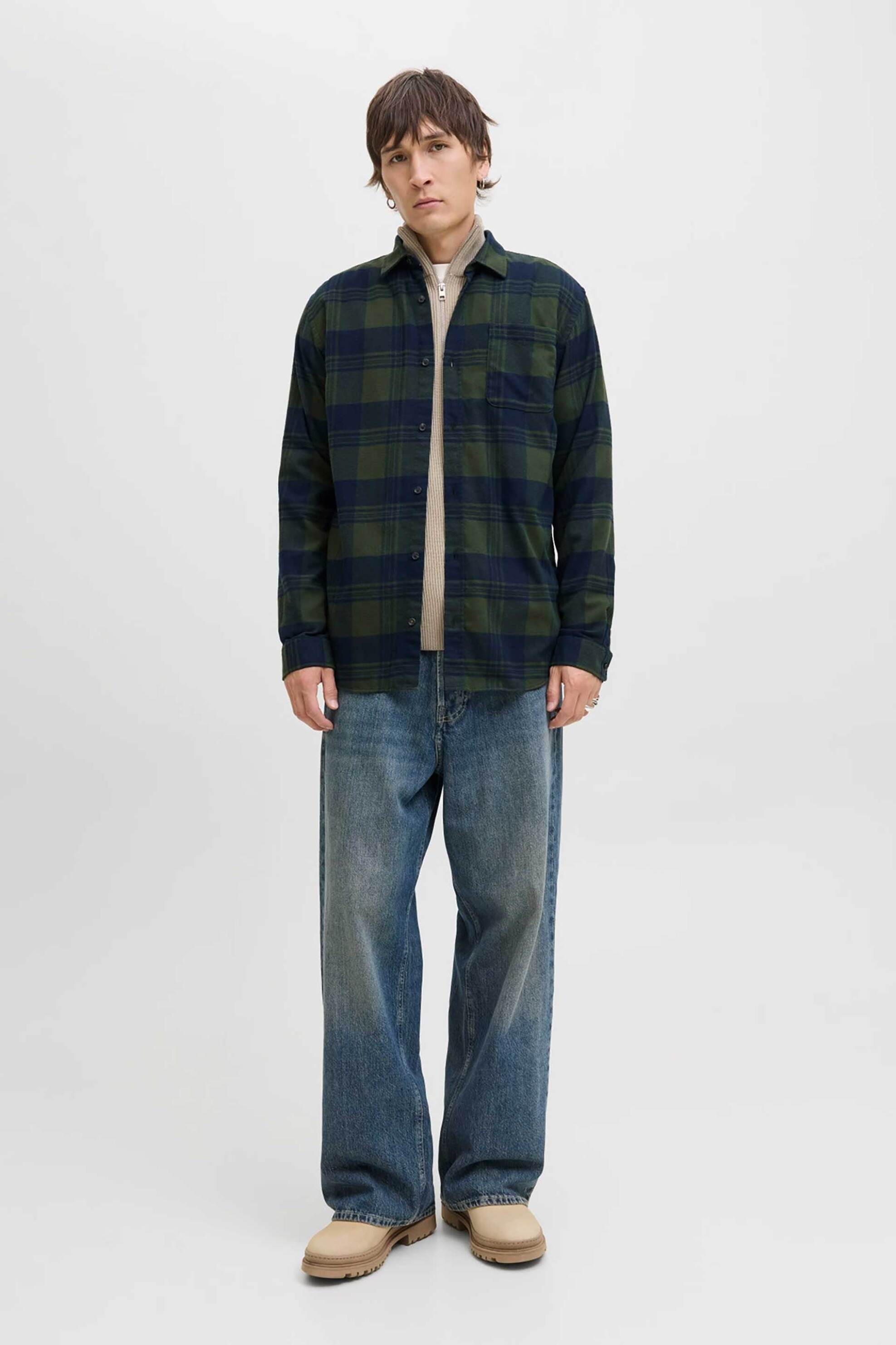 JACK & JONES ανδρικό πουκάμισο με καρό σχέδιο Regular Fit - 12279259 Πράσινο φωτογραφία