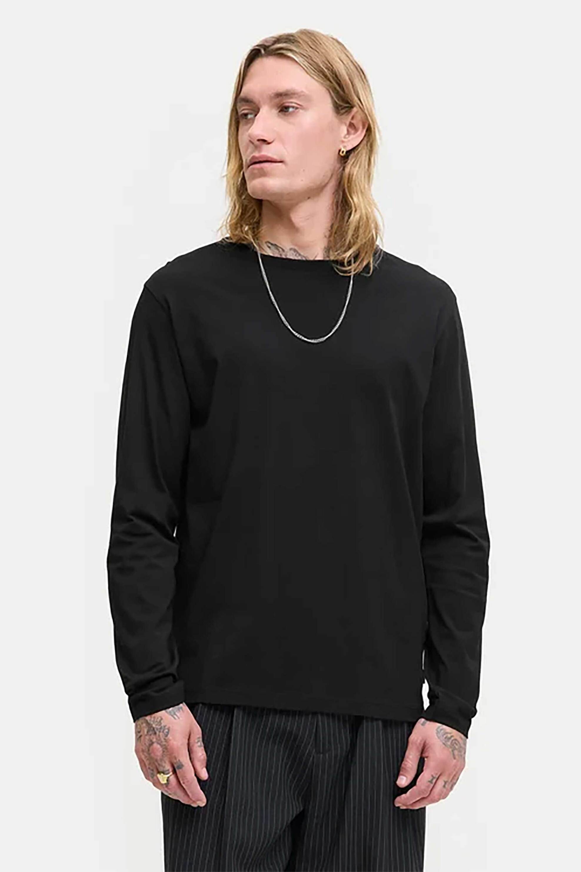 JACK & JONES ανδρική μακρυμάνικη μπλούζα μονόχρωμη Regular Fit - 12279538 Μαύρο