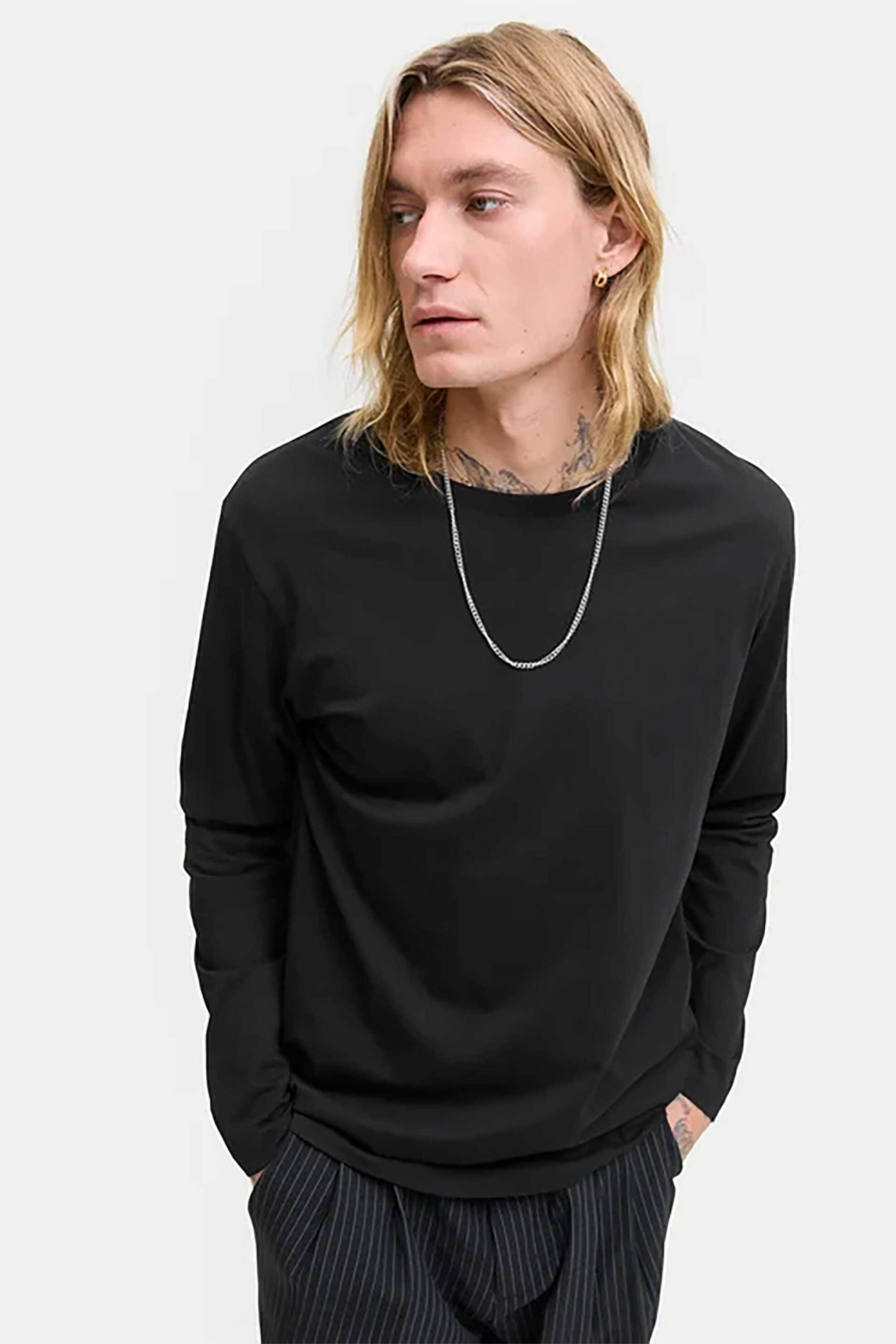 JACK & JONES ανδρική μακρυμάνικη μπλούζα μονόχρωμη Regular Fit - 12279538 Μαύρο φωτογραφία