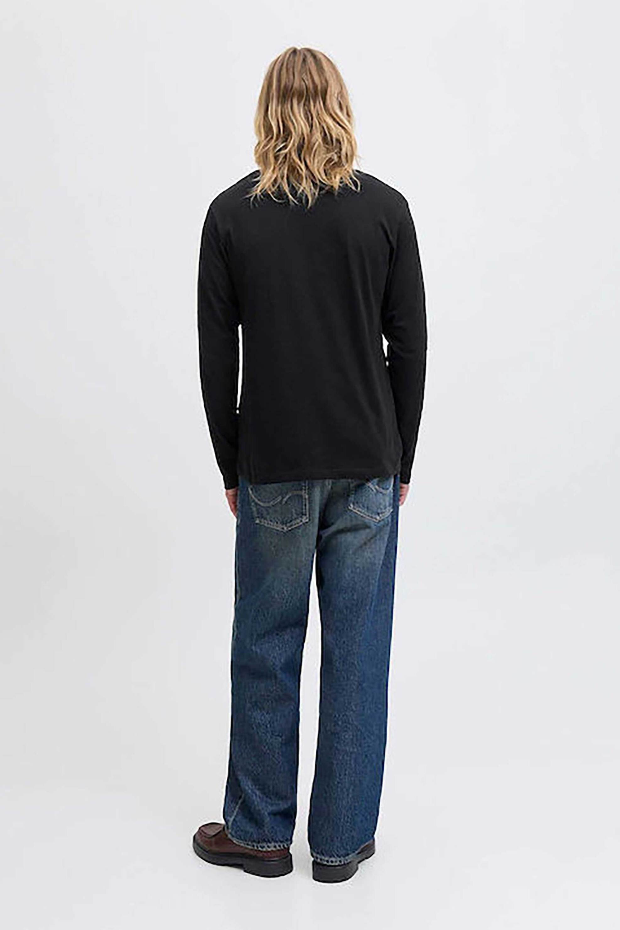 JACK & JONES ανδρική μακρυμάνικη μπλούζα με logo print Regular Fit - 12282290 Μαύρο φωτογραφία