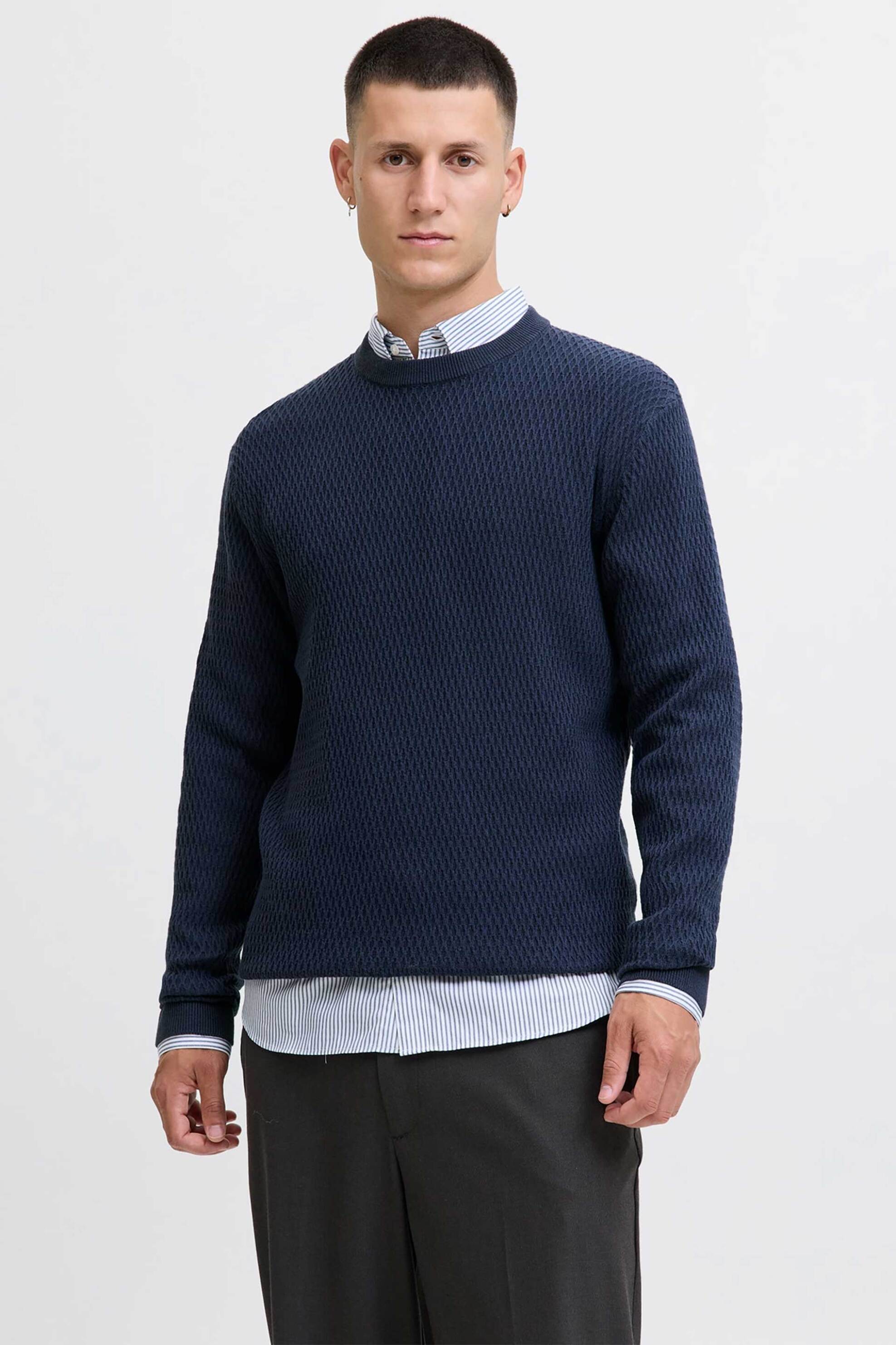 JACK & JONES ανδρικό πουλόβερ Regular Fit - 12283381 Μπλε