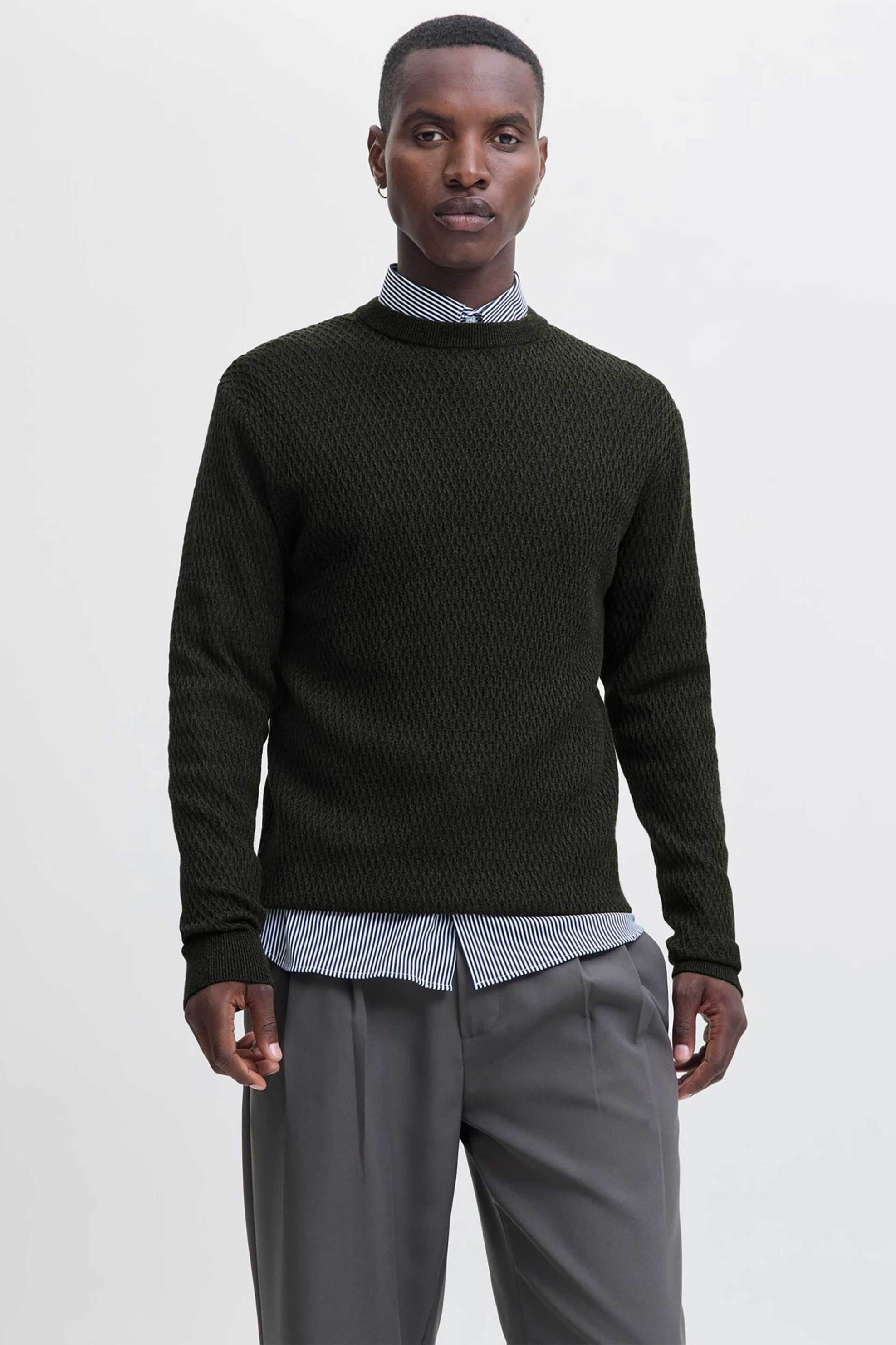 JACK & JONES ανδρικό πουλόβερ Regular Fit - 12283381 Πράσινο Σκούρο