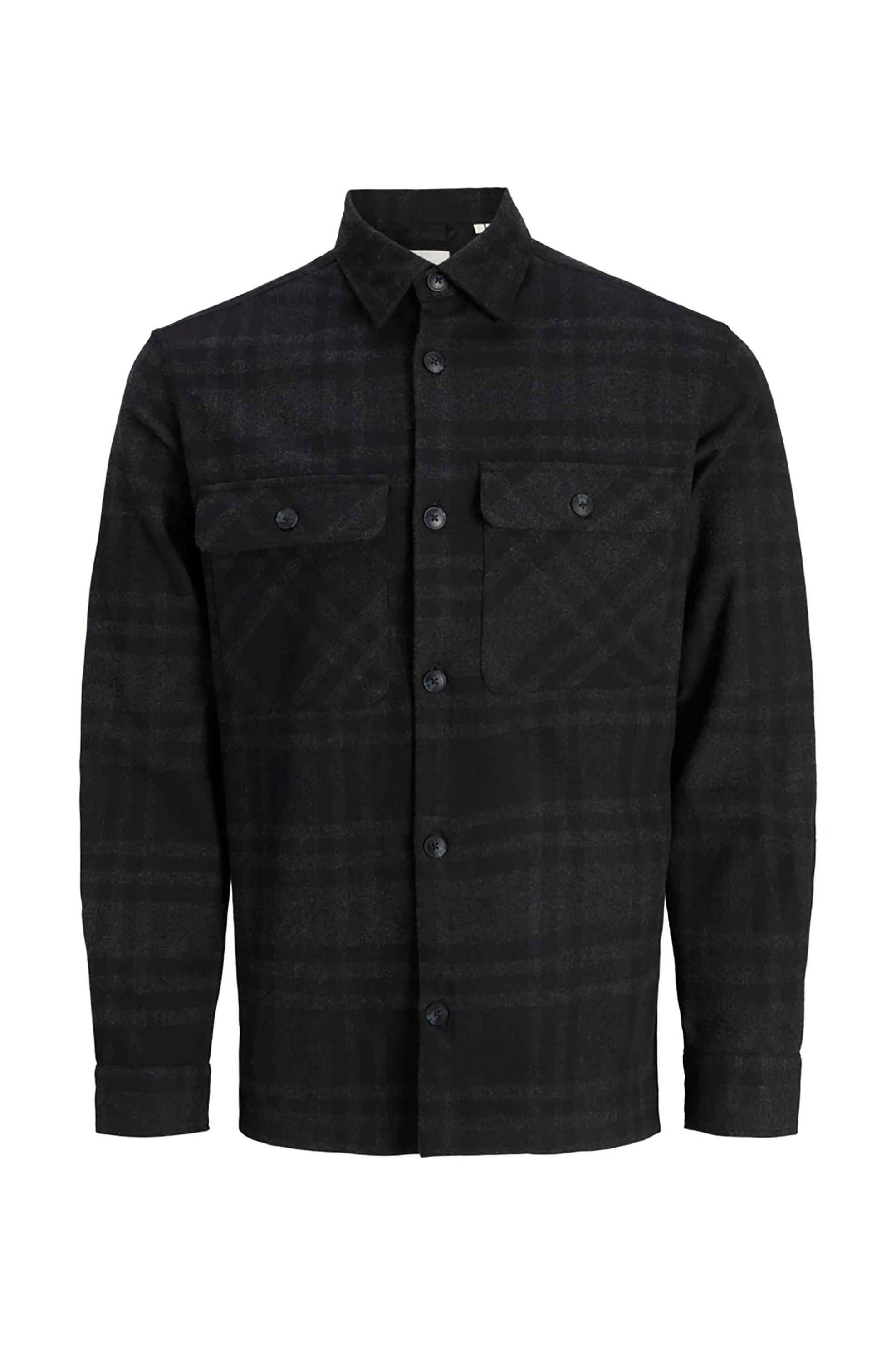 JACK & JONES ανδρικό overshirt με καρό σχέδιο Relaxed Fit - 12286804 Μαύρο