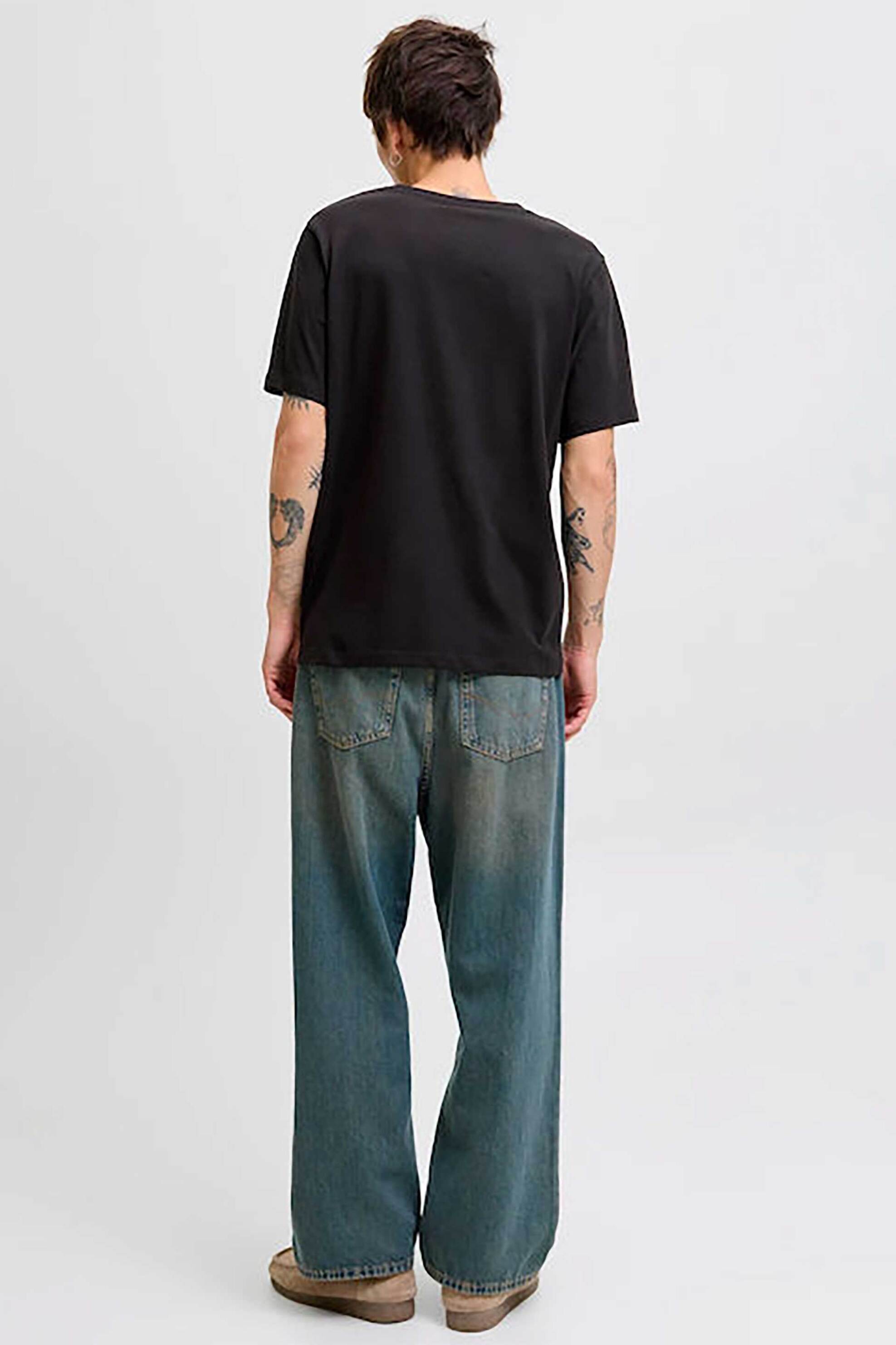 JACK & JONES ανδρικό T-shirt μονόχρωμο με logo print Regular Fit - 12283628 Μαύρο φωτογραφία