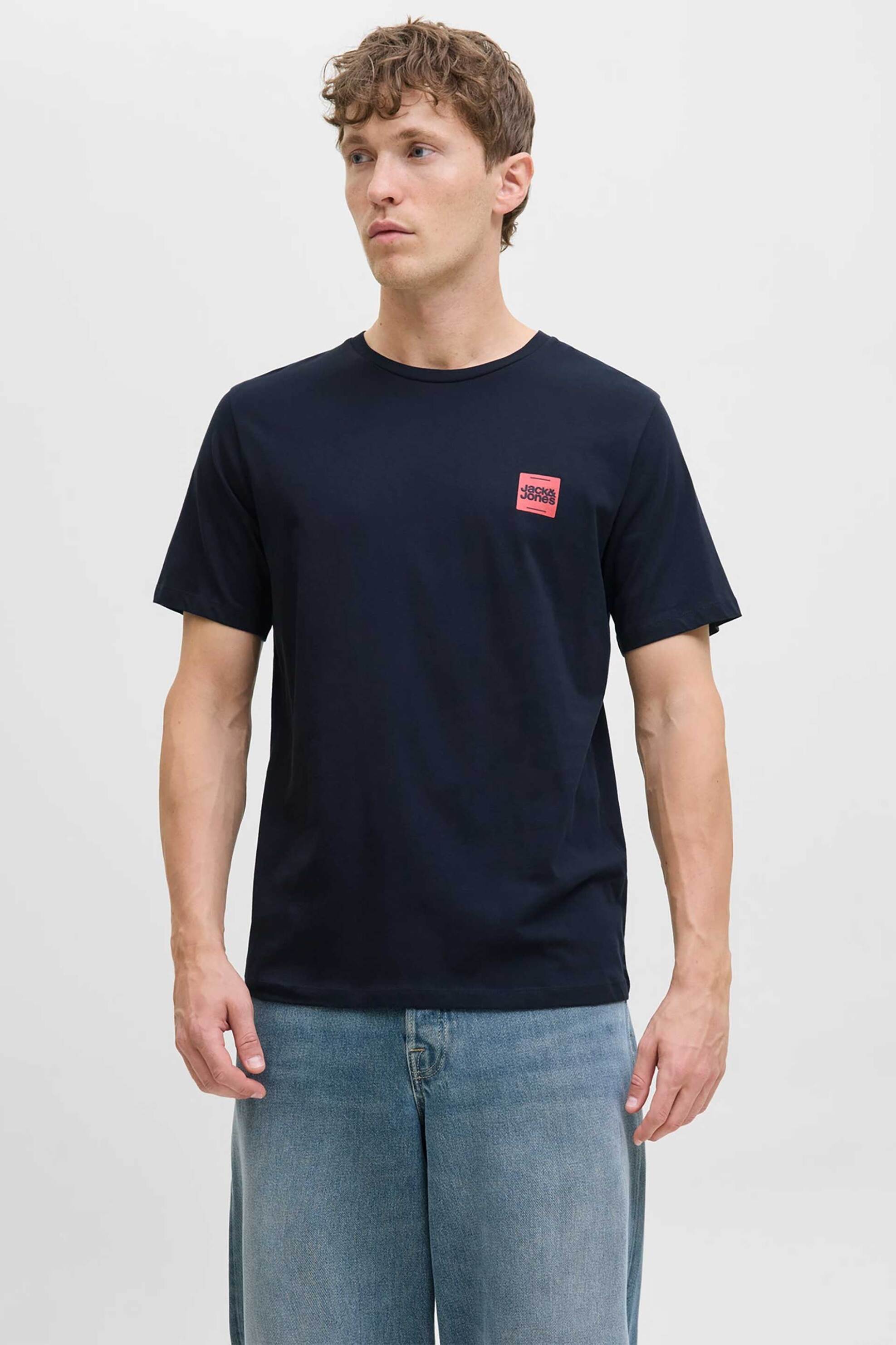 JACK & JONES ανδρικό T-shirt μονόχρωμο με logo print Regular Fit - 12279100 Μπλε Σκούρο