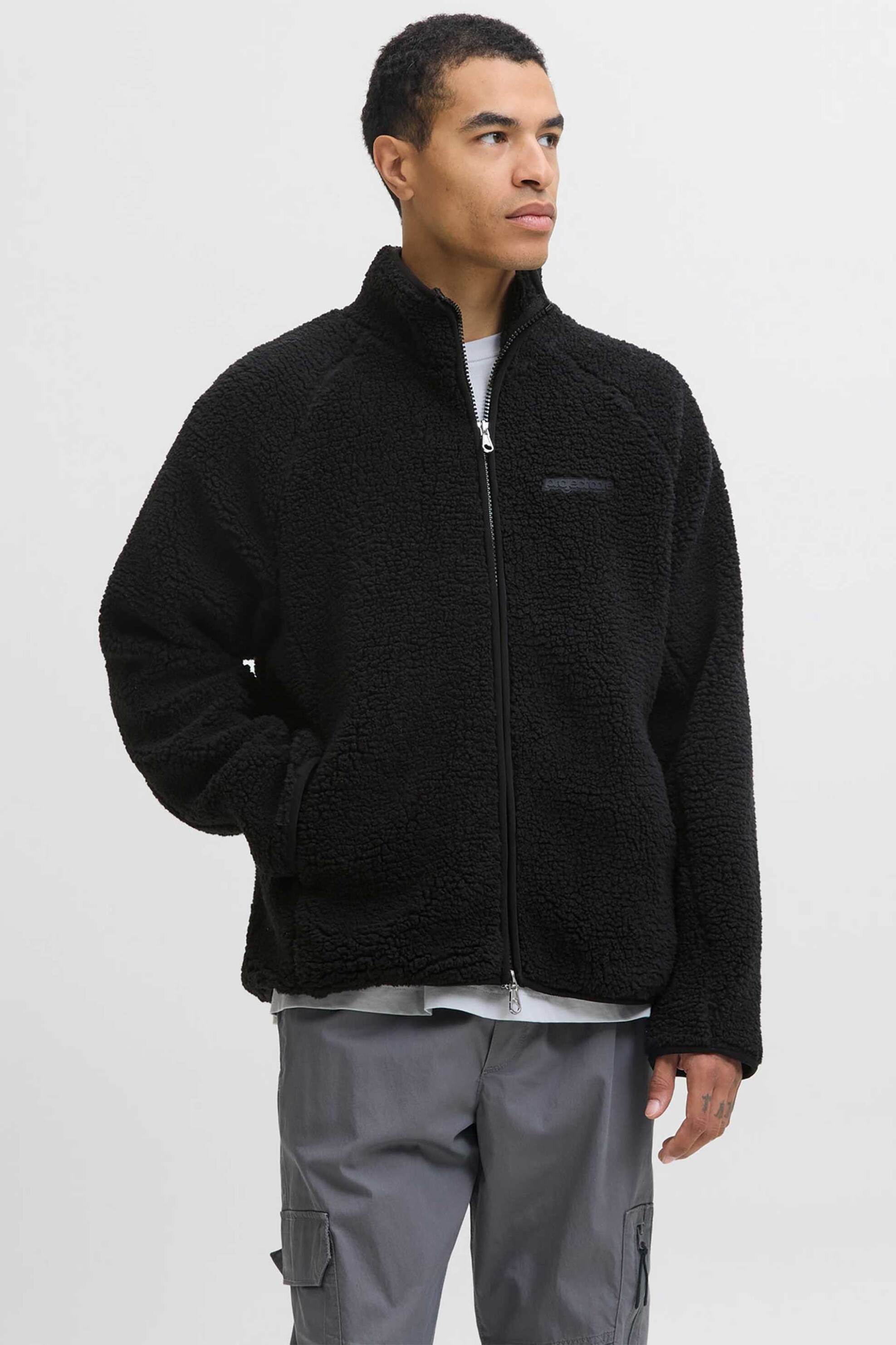 JACK & JONES ανδρικό teddy μπουφάν Slim Fit - 12283141 Μαύρο