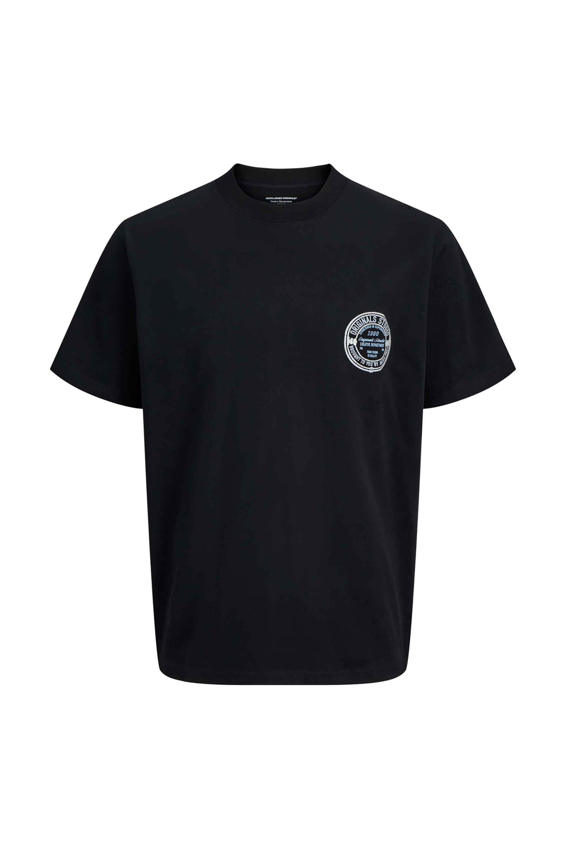 JACK & JONES ανδρικό T-shirt μονόχρωμο με logo print Loose Fit - 12283655 Μαύρο